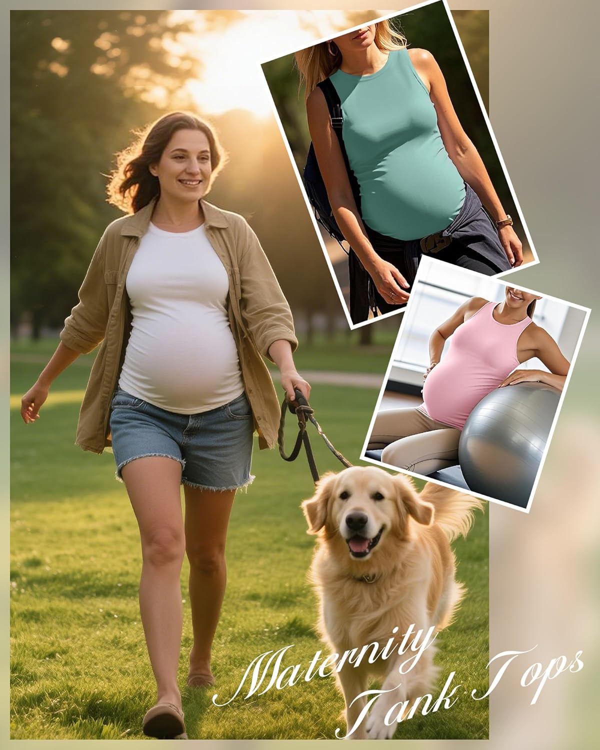 Ficerd 4 Pack Women's Maternity Tank Tops, Side Ruched Sleeveless Pregnancy Shirts Summer Comfy Round Neck Maternity Vest Tee - Image 3