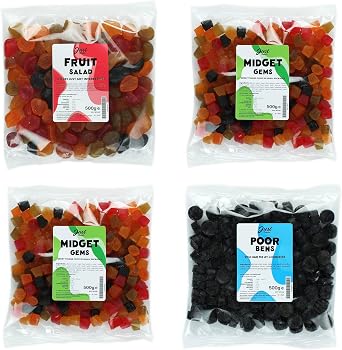 Lion Original Gums The Miniature Rainbow - Fruit Salad, 2 x Midget Gems, Poor Bens 4 x 500g Bags - 2,4,4,5