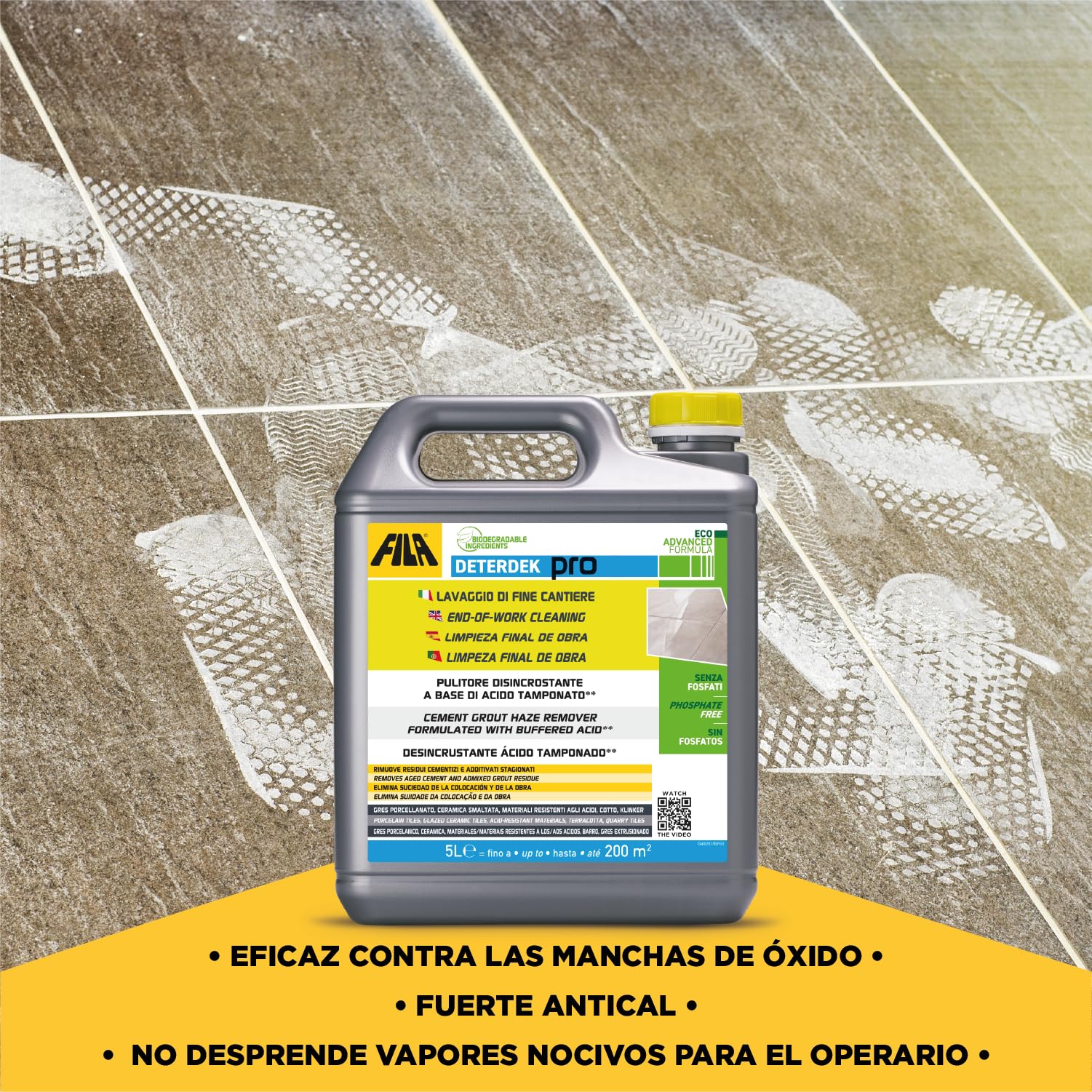 FILA Surface Care Solutions DETERDEK 5L - Concentrated Acidic Cleaner for Porcelain and Ceramic Tiles