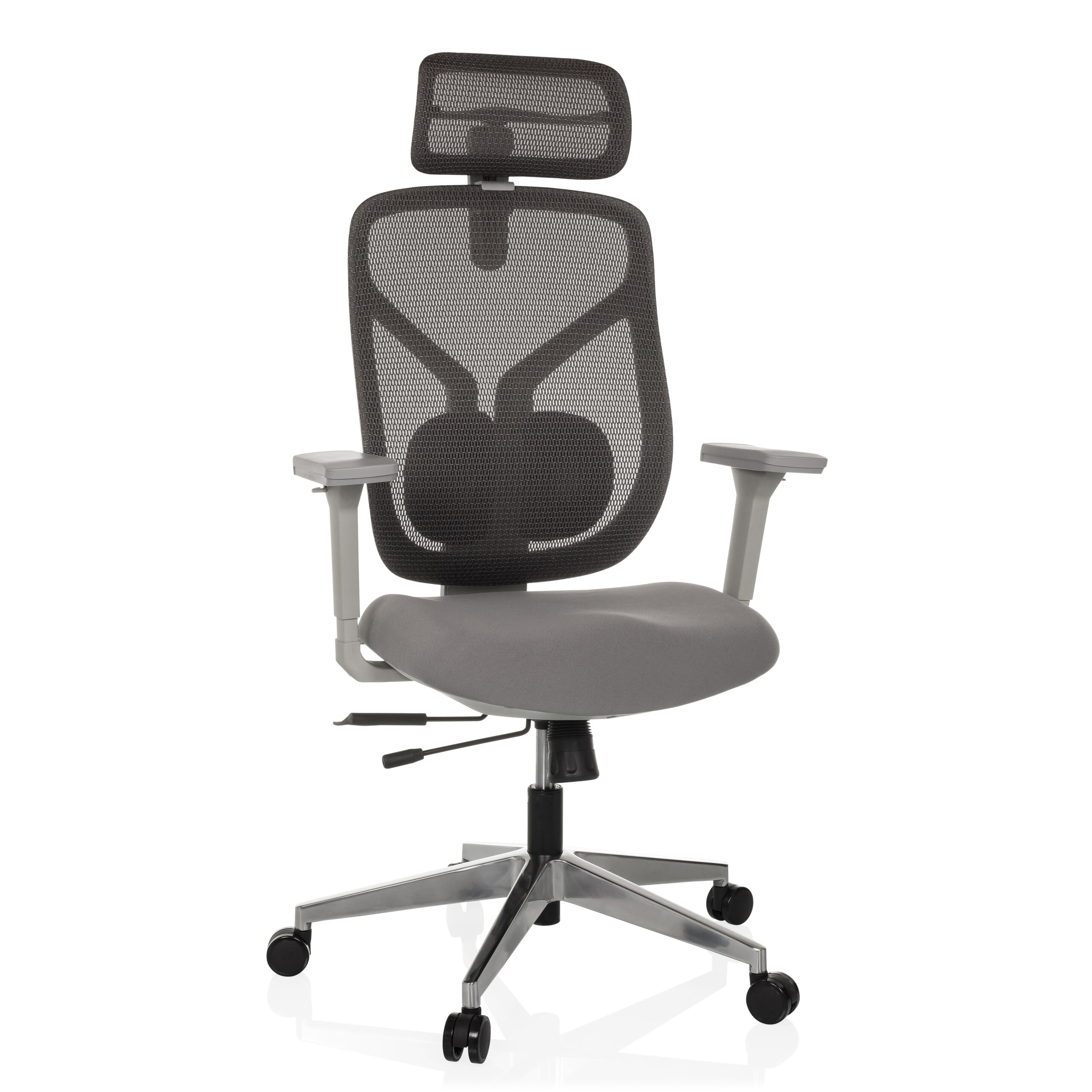 Hjh Office Grau Bürostuhl Ergonomisch Cassilis W Netz Drehstuhl, Verstellbare Rückenlehne Mit Lendenstütze, Körpergröße Bis 220 Cm,