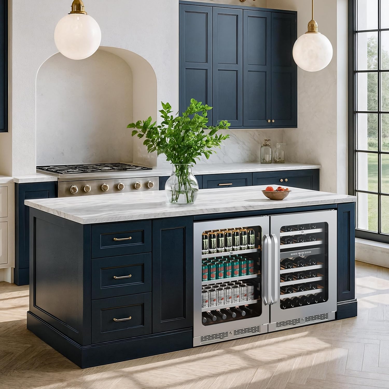 Whynter 46 Bottles Wine Cooler & 140 Cans Beverage Refrigerator, 48 Inch Wine Fridge Dual Zone, 40-65°F Wine Refrigerator, Built-in or Freestanding for Home Bar Kitchen Office