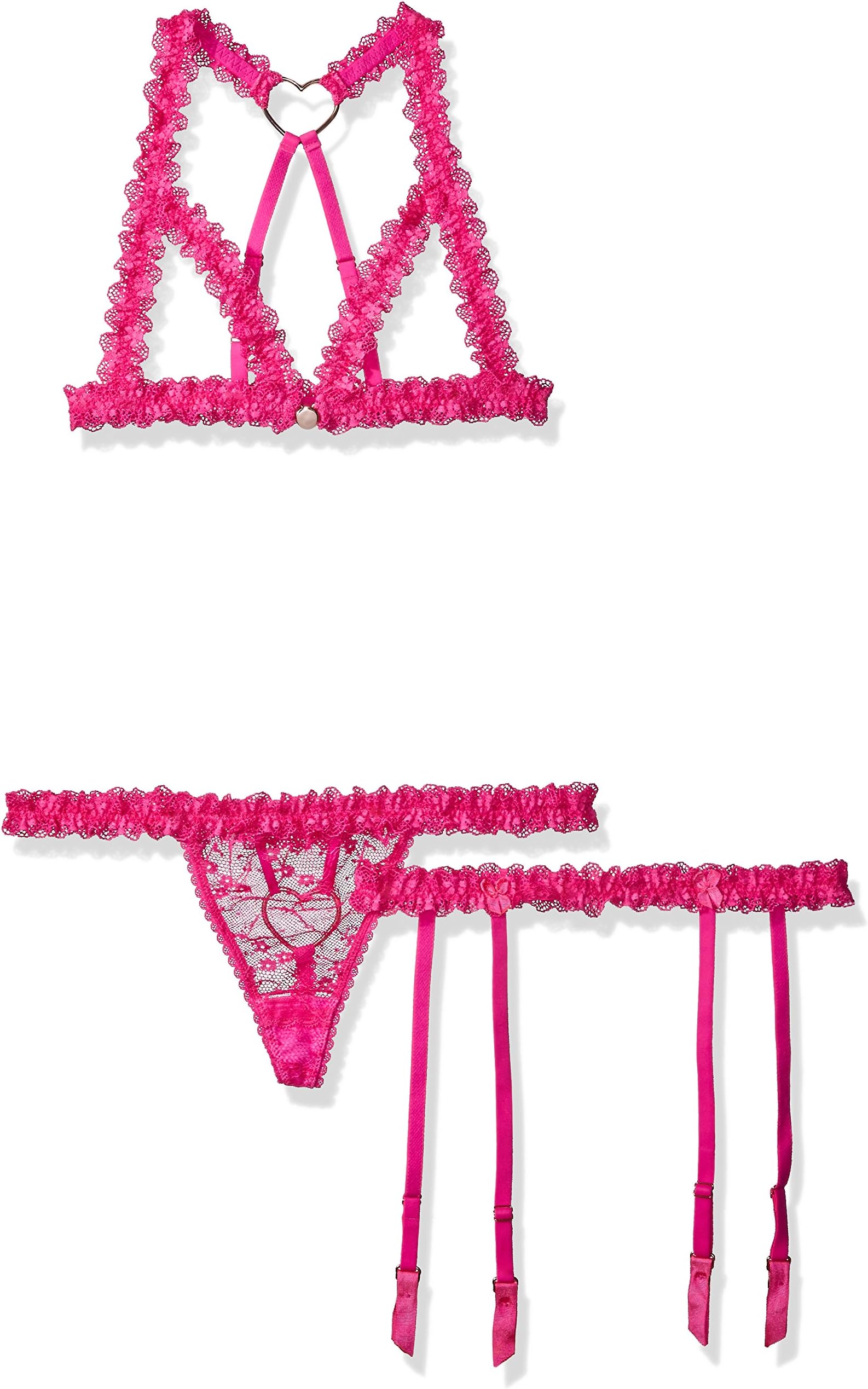 Women's Lychee Naked Triangle Bra, Skinny Thong & Suspender Set