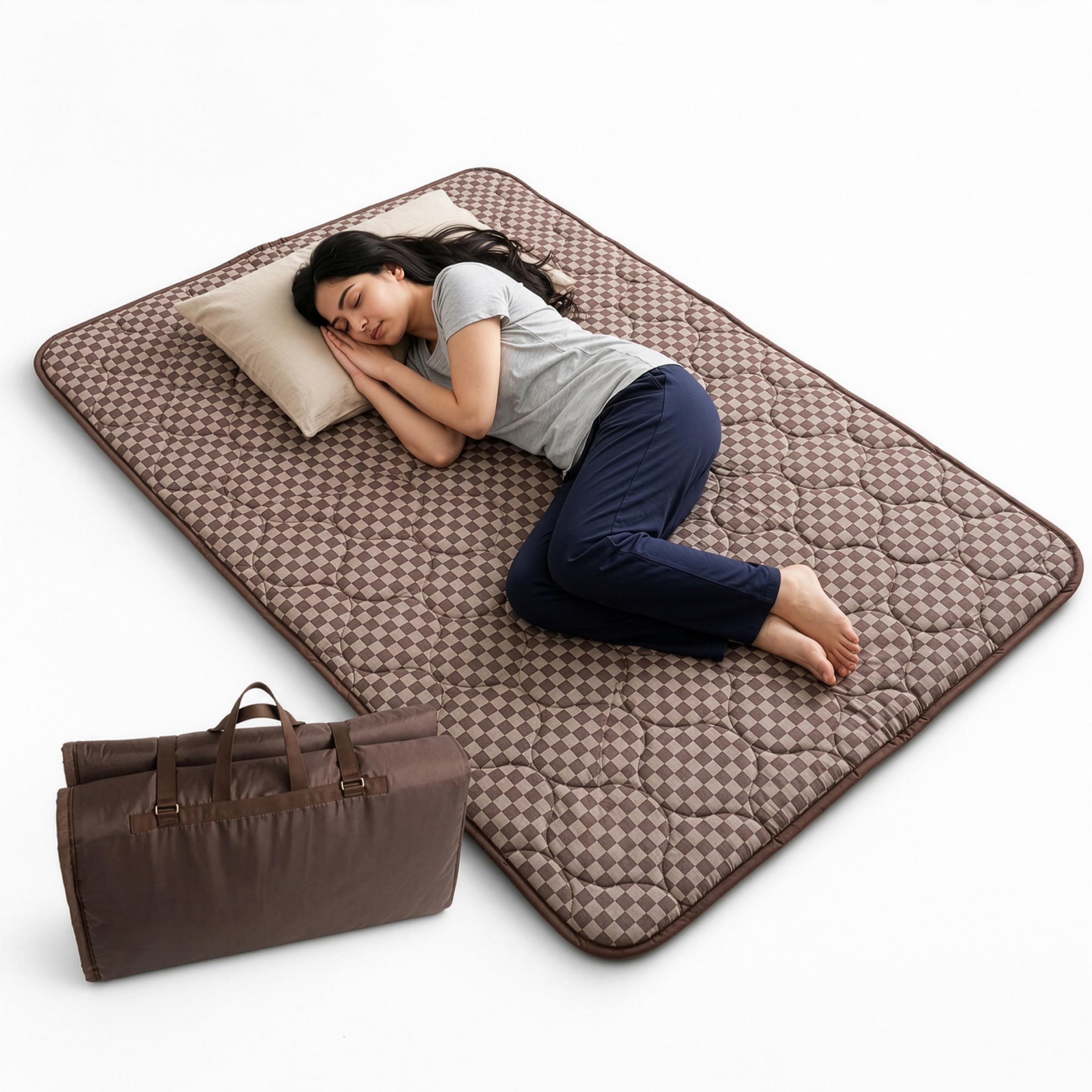 MYARMOR Foldable Floor Mattress for Sleeping, Cotton Comfort Top & Waterproof Polyester Base, Portable Lightweight Single Mattress for Travel, Hostel, Guests & Home (Brown, 72x48x1 Inch)-picture-10