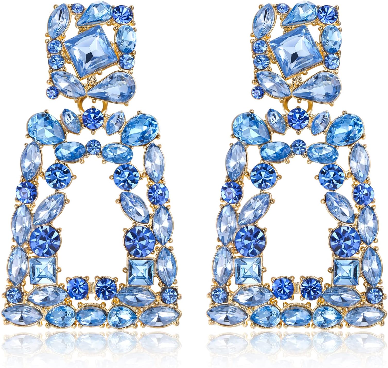 EVER FAITH Large Square Dangle Earrings, Geometric Statement Crystal Drop Bohemian Raised Design Earrings