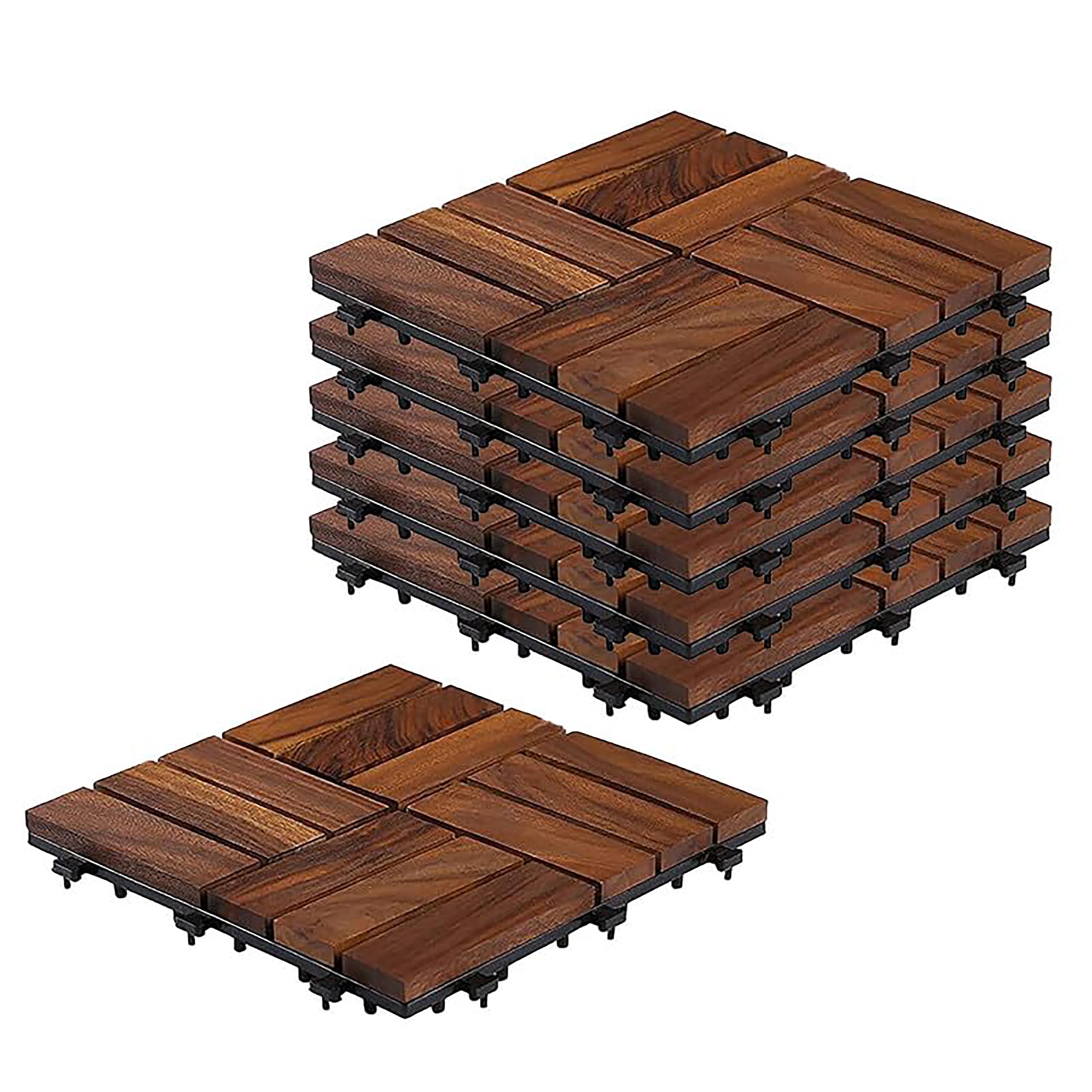 Sharpex Deck Tiles with Interlocking | 6 Piece Walnut Wood Floor Decking Water Resistant Tile for Balcony, Terrace, Garden | Quick Flooring Solution for Indoor/Outdoor (Dark Brown, 6 Piece)