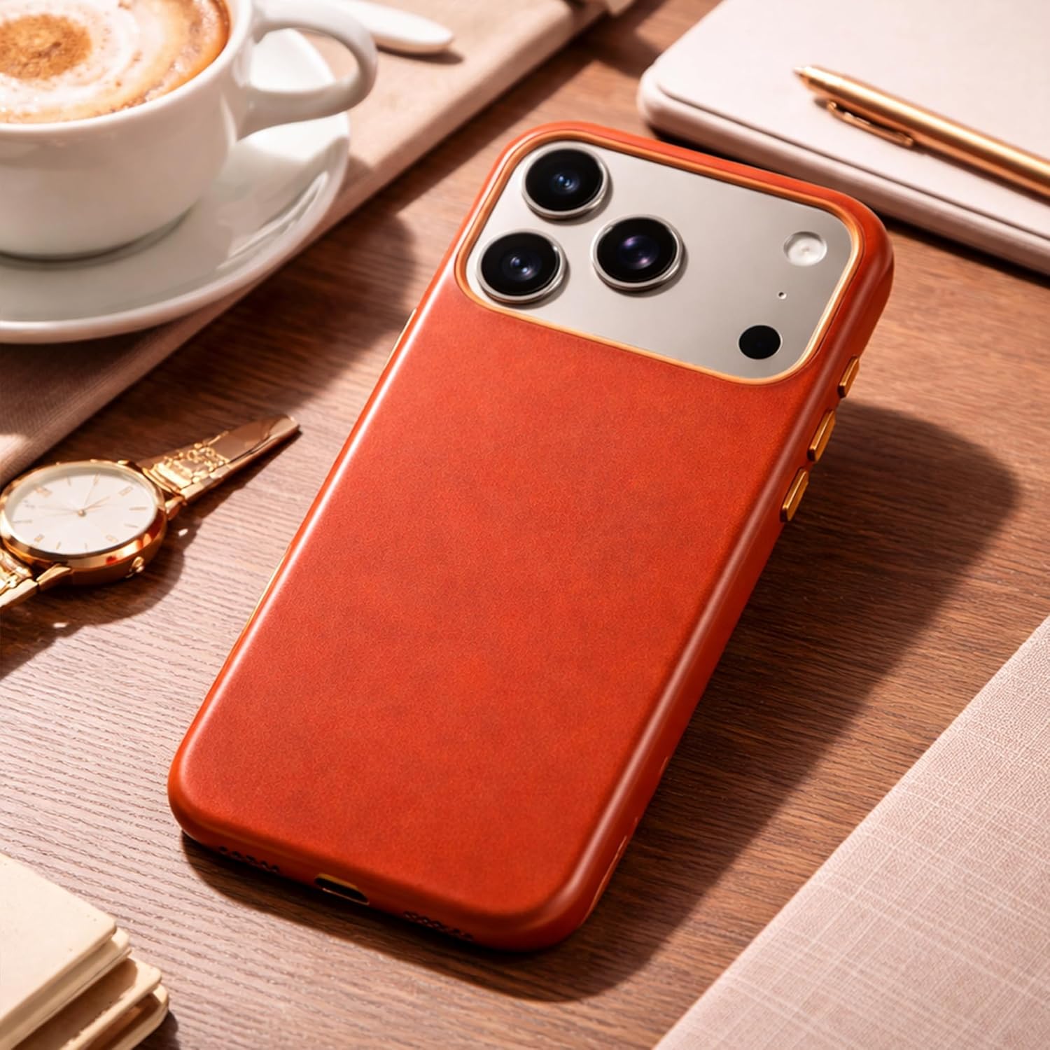 iPhone 17 Pro Max Leather Case, Full Grain Genuine Leather, MagSafe Compatible, Slim Shockproof Protective Cover with Camera Control Cutout, Soft Microfiber Lining, Brown