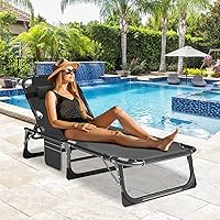 Vista 2 de DoCred Sillón plegable con colchón, cama plegable ajustable de 5 posiciones, tumbona perfecta para tomar el sol, campamento, piscina, playa, patio