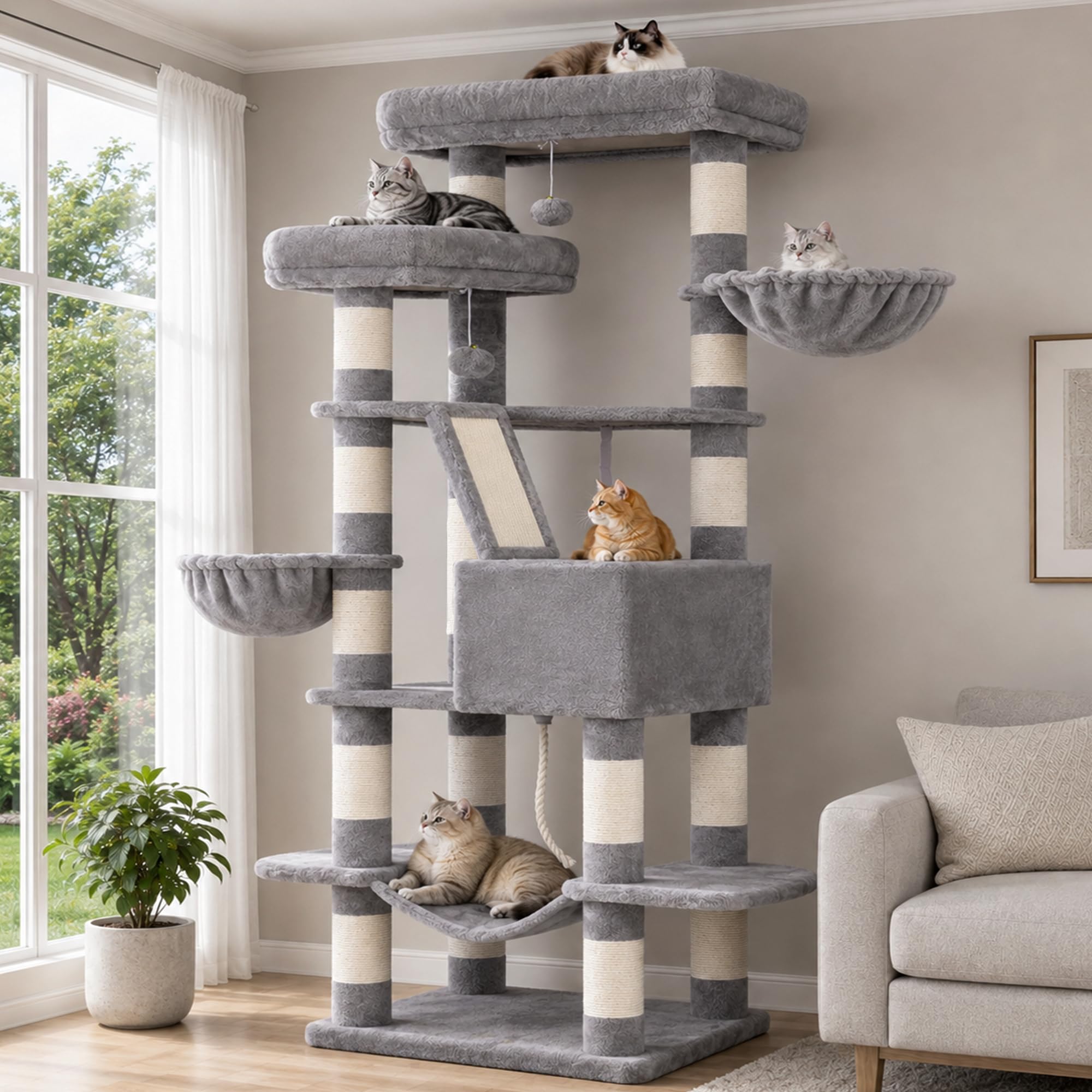 Heybly Cat Tree, 68 inch Multi-Level Cat Tower for Indoor Cats HCT025W