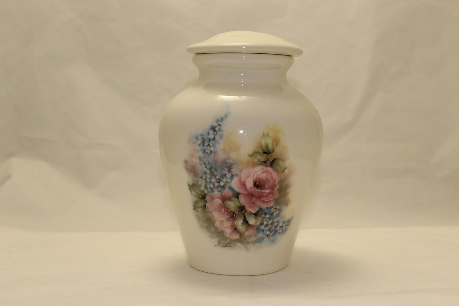 Pink Roses and Forget me nots Urn- Cremation Urn or Keepsake for Ashes - Hand Made Pottery (136 Cubic Inches) (Medium 90 Cubic Inches)