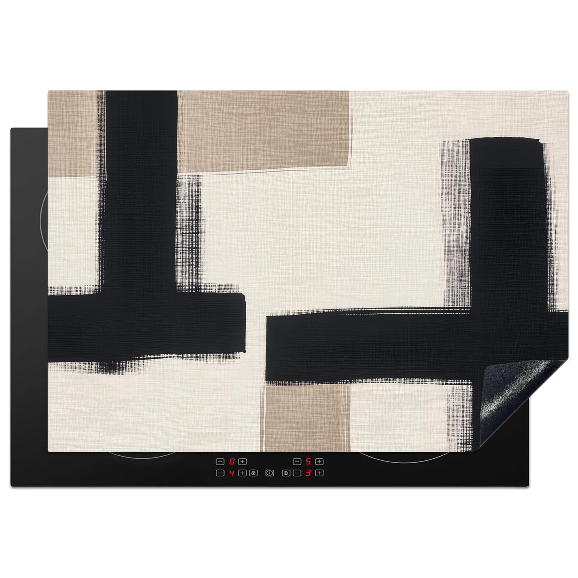 KitchenYeah© Induction Hob Protector Mat 20.5"x29.5" / 75x52 cm Stove Cap Top Cover Kitchen Cooker Covers for Electric Hobs Vinyl Black - Abstract - Japandi
