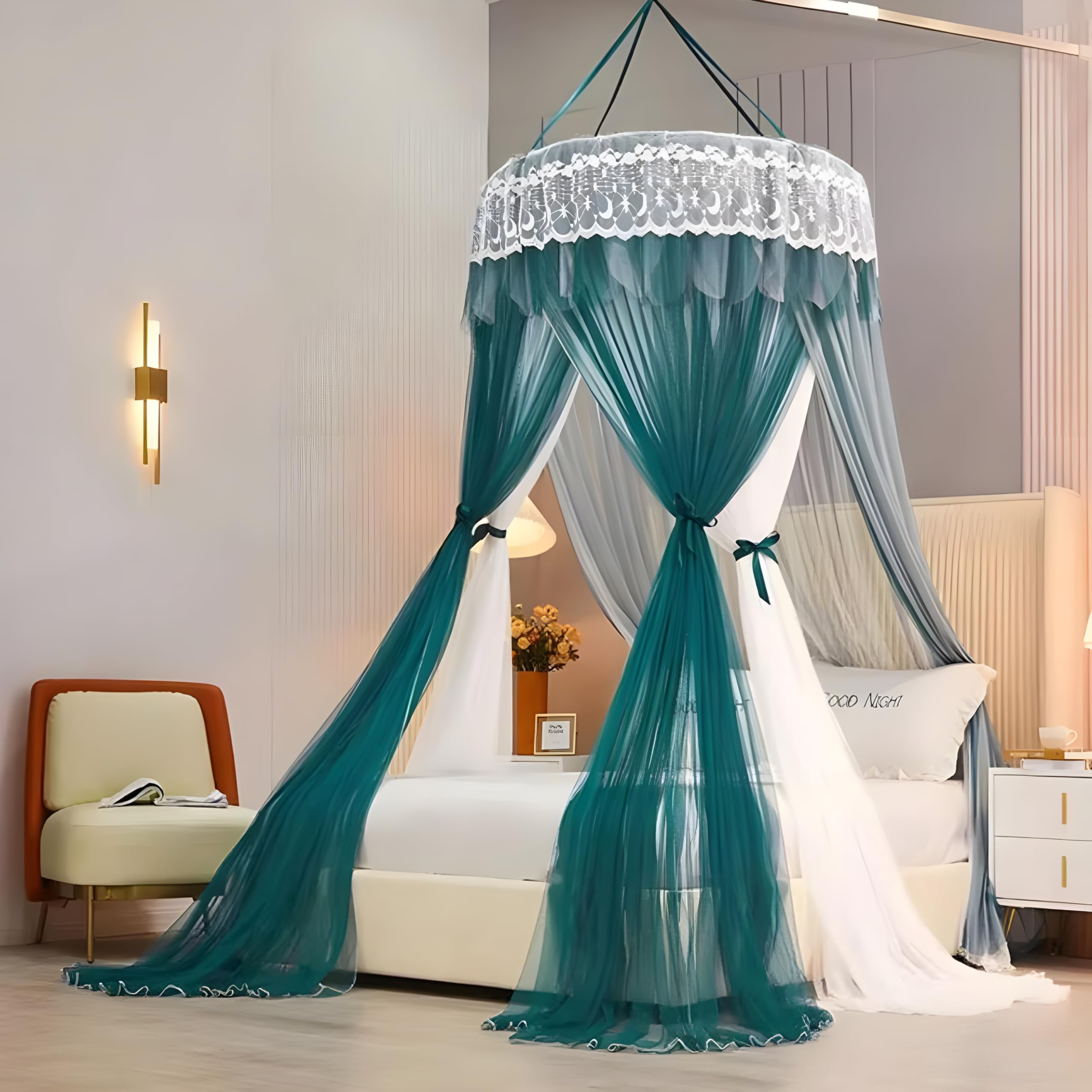 Castle Mosquito Net for Double Bed - Mosquito Net Bed Canopy - Easy to Setup - Anti Mosquito Bites - Double Layer - Multi Color (Dark Green and White)-picture-18