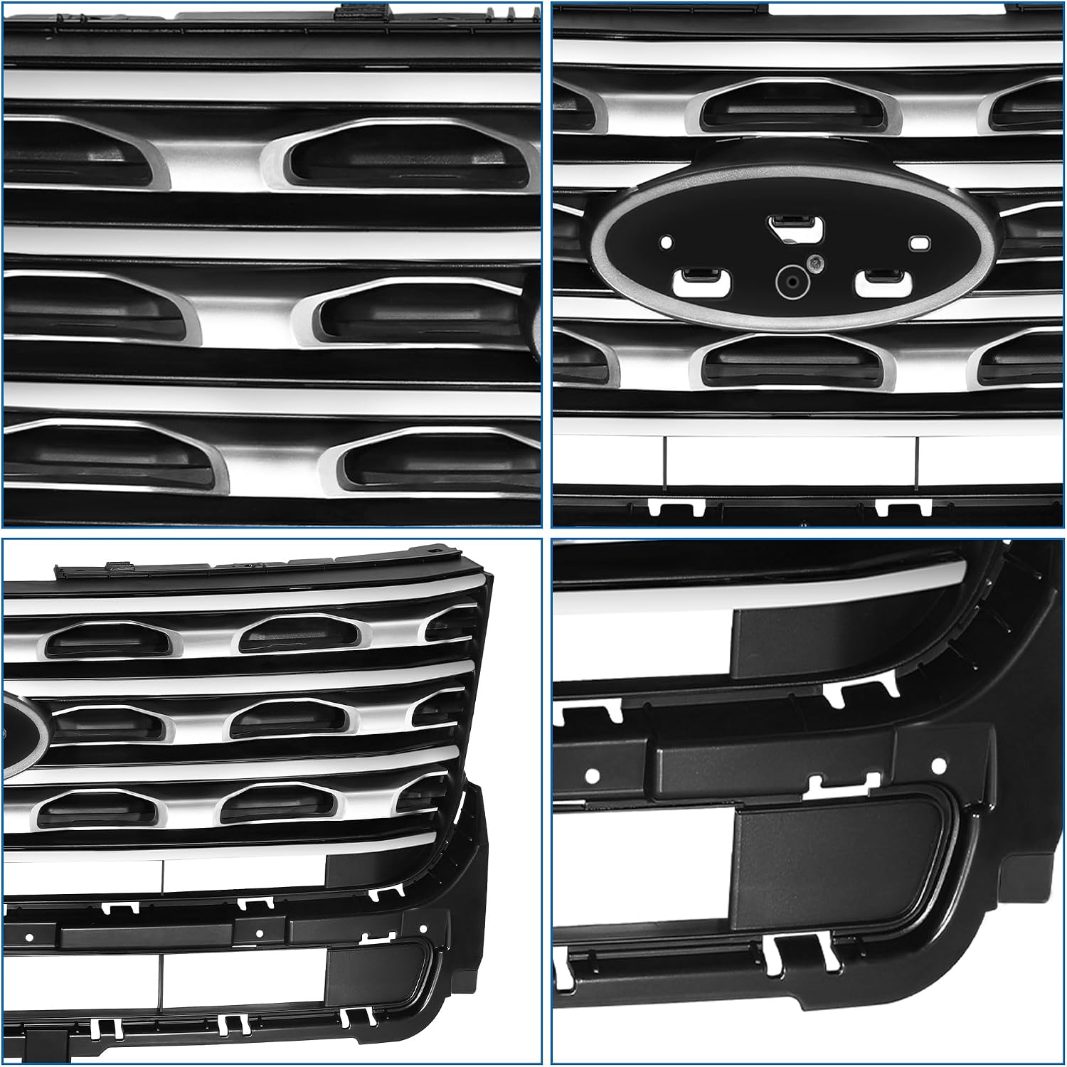 Front Upper Bumper Grille Fit For 2016-2017 Explorer 2016 2017 16 17 Front Upper Bumper Grille (Chrome + Black)