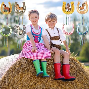 gisgfim 16 Pack Horse Crafts for Kids Wind Chime Kits Make Your Own Horseshoe Wind Chime Ornament Unfinished Wooden DIY Coloring Horse Art Craft for School Home Hanging Decor Birthday Supply Favor