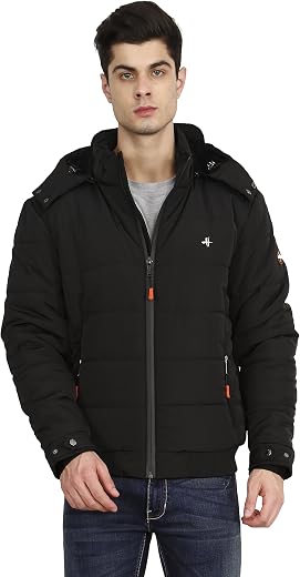 HIVER Men's Nylon Jacket Water Proof Full-Sleeved Winter Jacket with Hood For Minus Degree