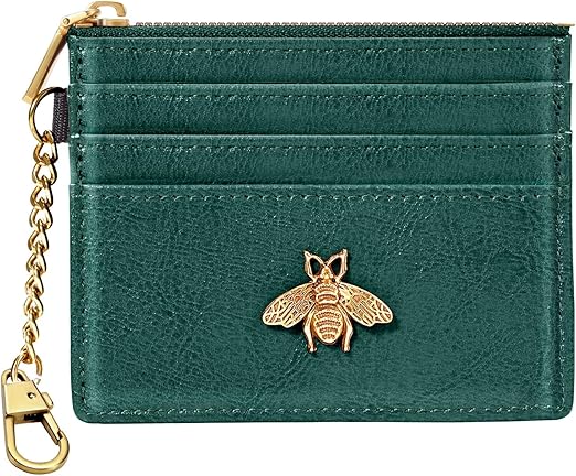 SEAVILIA Card Holder Keychain Wallet for Women with ID Window RFID Coin Purse Bee Gifts Slim Minimalist Small Wallet