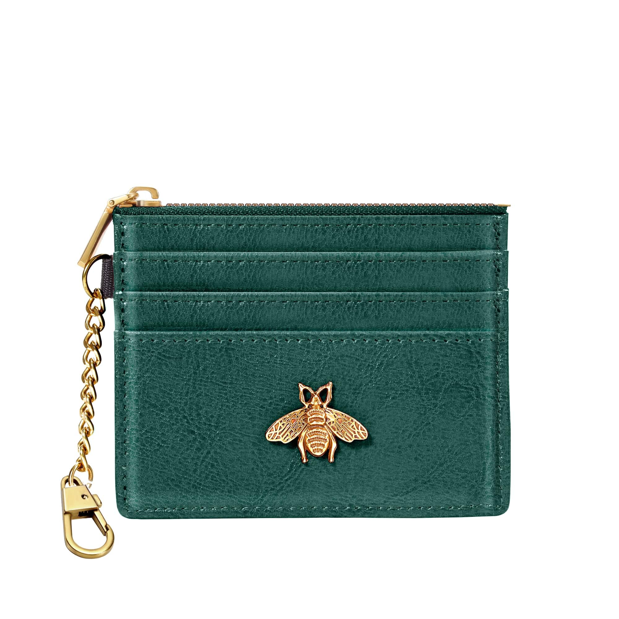 Card Holder Keychain Wallet for Women with ID Window RFID Coin Purse Bee Gifts Slim Minimalist Small Wallet