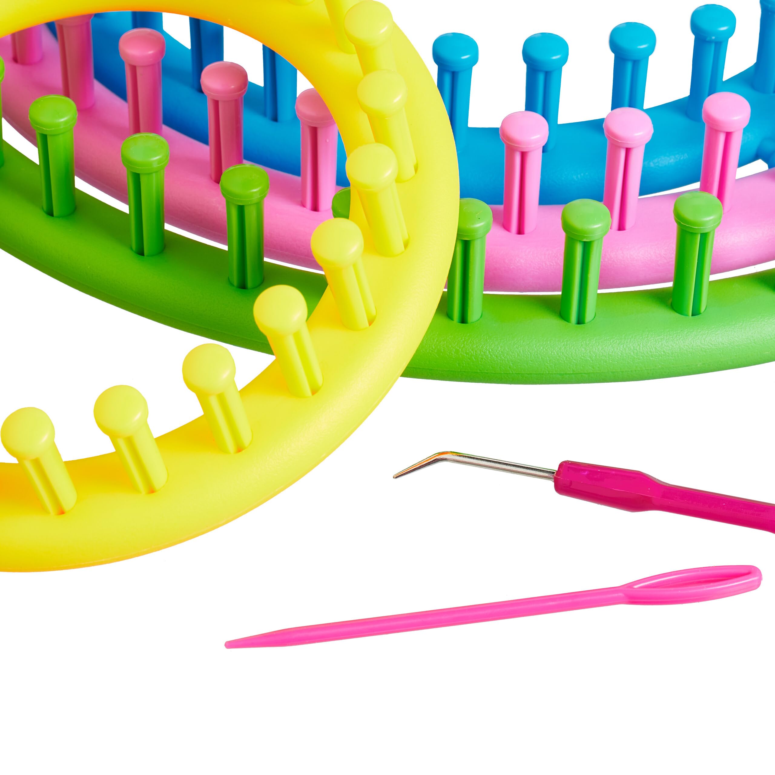 Relaxdays Set di Telai Circolari per Lavorare A Maglia, 4 Anelli Maglieria Cappello Sciarpa Ø 28, 24, 19, 14cm, Colorato