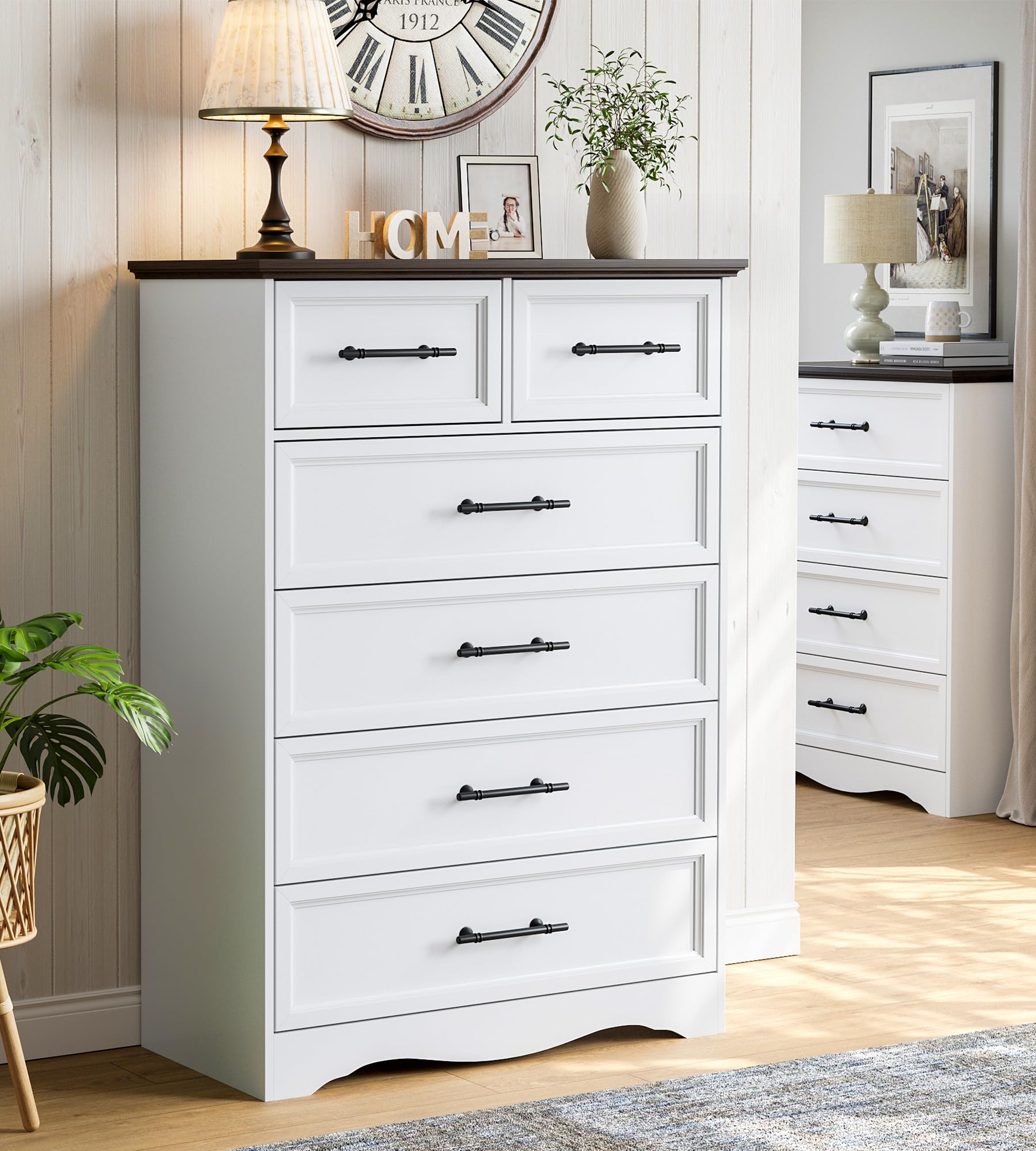 Amazon.com: Farmhouse 6 Drawer Dresser, White Wood Chest of