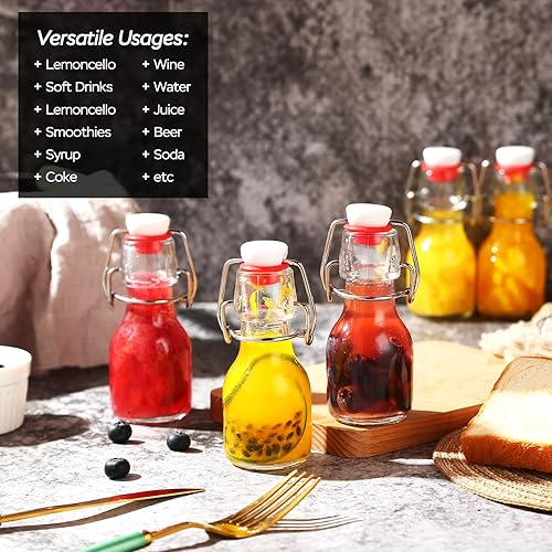 Miniatura 4 de Paquete de 15 botellas de vidrio con tapa abatible de 2 onzas, mini botellas de cerveza con tapas herméticas para elaboración casera, kombucha,