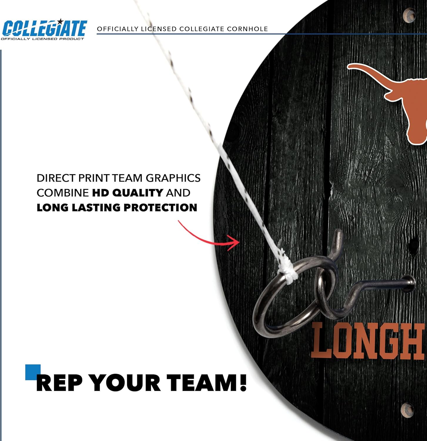 Solid Wood College Hook & Ring Toss Set with Direct Print HD Team Graphics – Easy Hang Hook and Ring Toss Target – Great Gift for any NCAA Fan! Ring Toss Family Game for a game room, bar or garage!