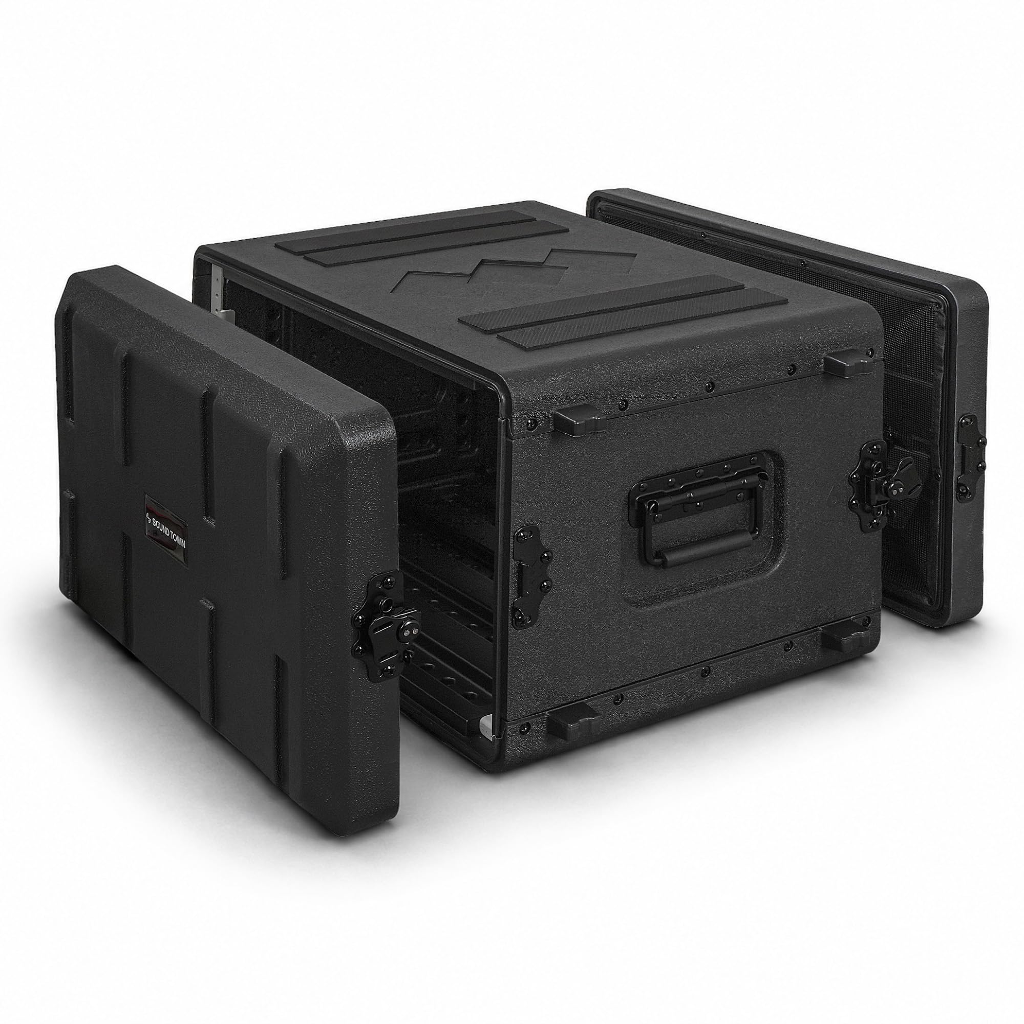 Sound Town 6U Molded PE Rack Road Case with 17" Depth, Microphone and Accessory Storage Lids, Twist Latches, Front &amp; Rear Rack Rails, Lightweight (STRC-PE6U)
