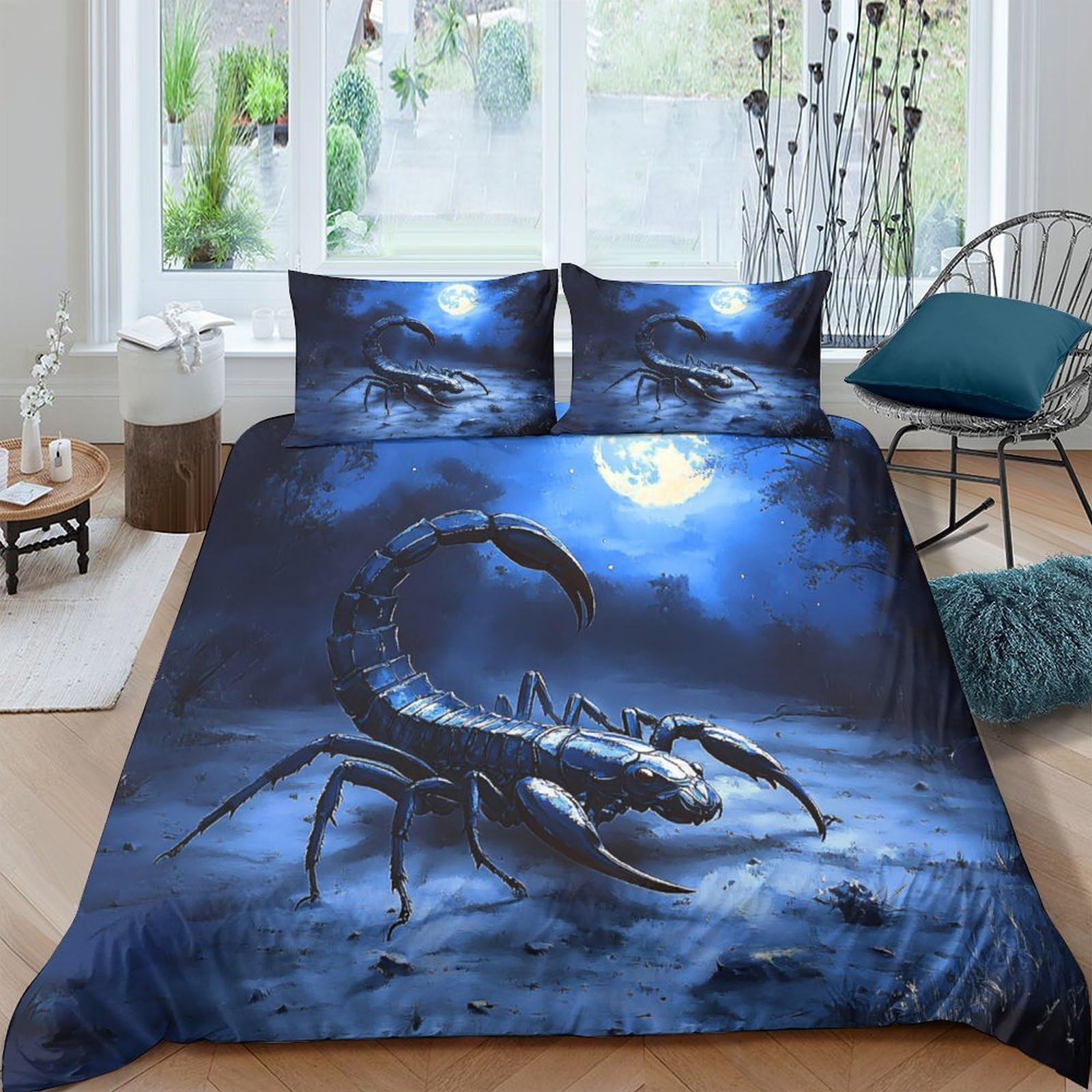 Ctjqhvkz Style-1 3D Printed Scorpion Moonlight Fitted Sheet Microfiber Soft Blue Bed Cover For Bedroom Dorm Mattress Decor Single（135X200cm）