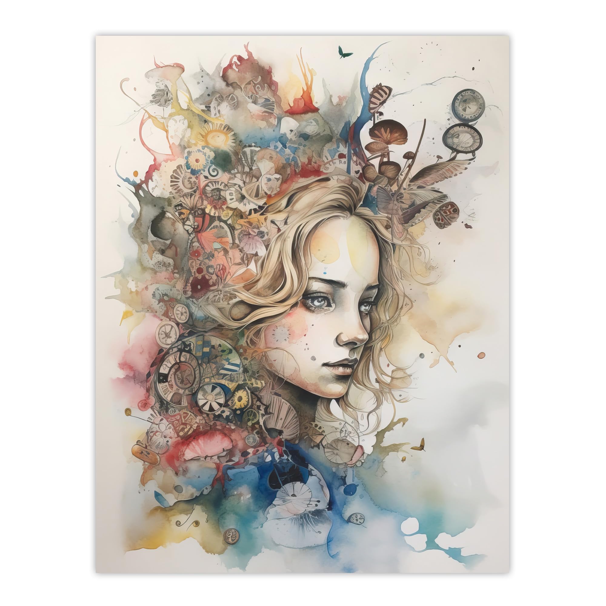 Artery8 Alice In Wonderland Portrait Watercolour Illustration Whimsical Magical Adventure Painting Large Wall Art Poster Print Thick Paper 18X24 Inch
