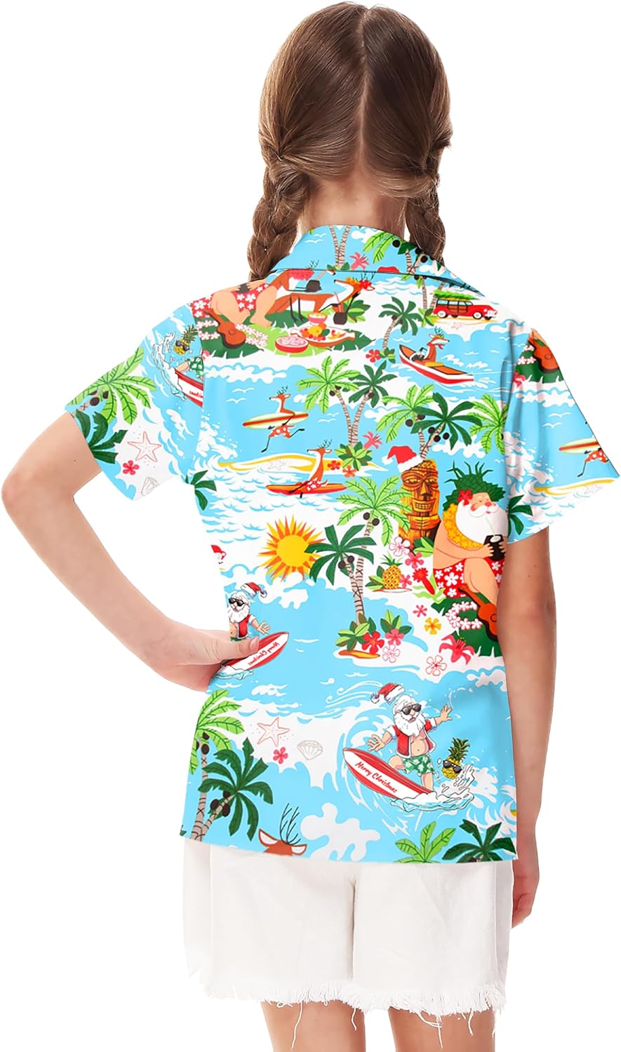 Remimi Unisex Kids Christmas Shirt Boys Santa Shirts Ugly Xmas Hawaii Button Down Tops 5-14 Years