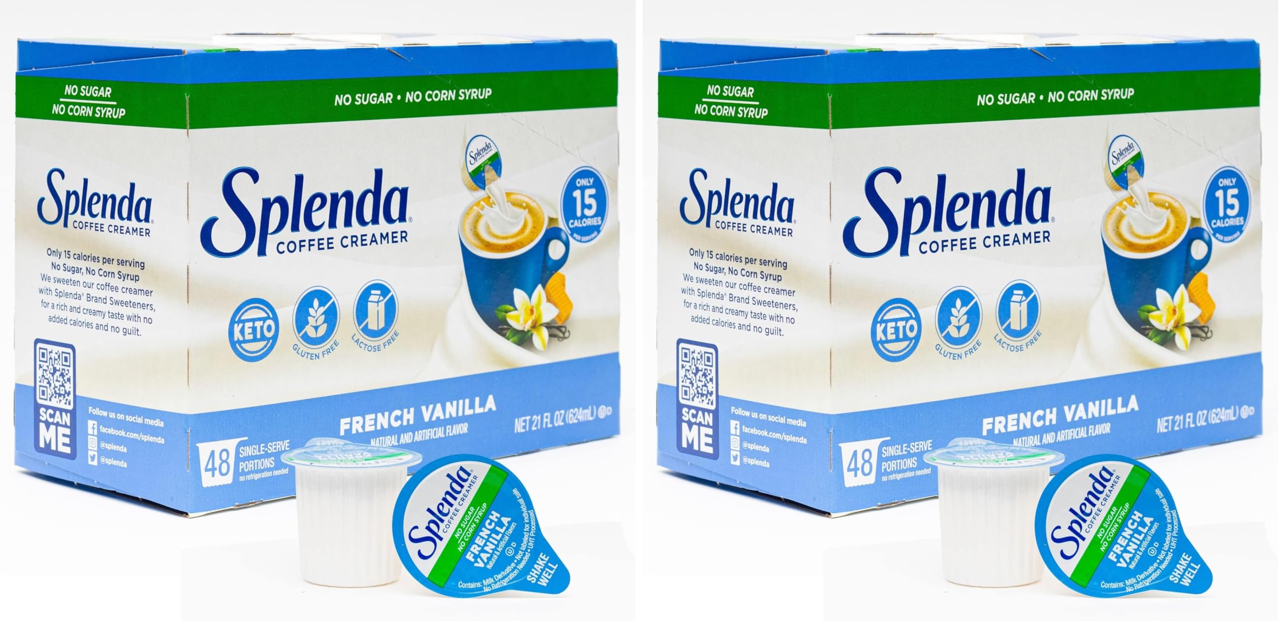 SPLENDA Single Serve Coffee Creamer Cups, Sugar Free French Vanilla, 48 Count (Pack of 2)