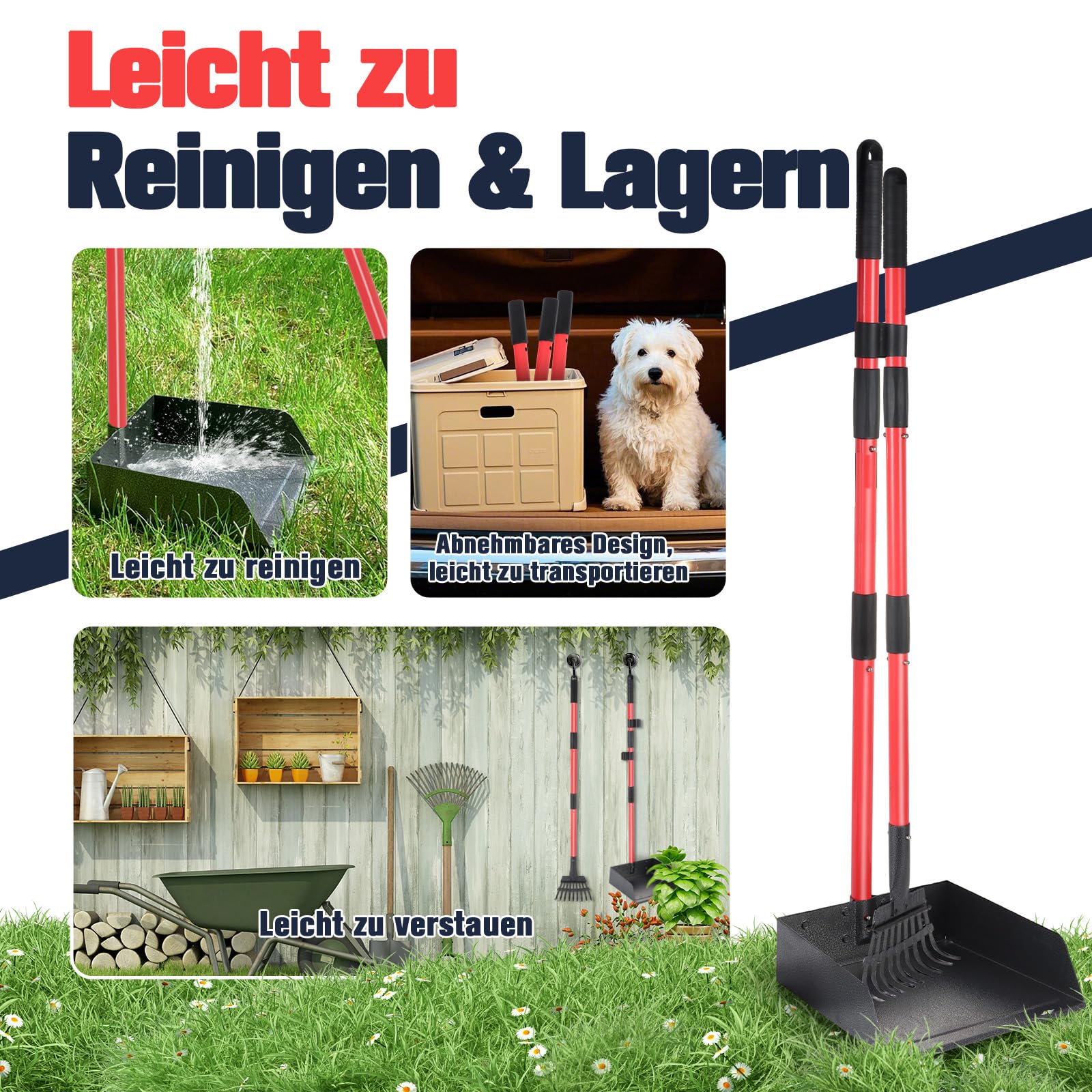 Hundekotschaufel Kehrschaufel & Rechen Mit Abfallsäcken, Hundekotsammler Langer Griff, Hundekot Scooper Für Garten & Laub