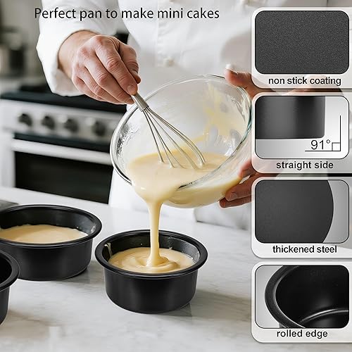 Miniatura 3 de AWTBDP Juego de moldes para pasteles de 4 y 6 pulgadas, juego de 2, molde redondo para hornear, moldes para pasteles de capas de metal de acero