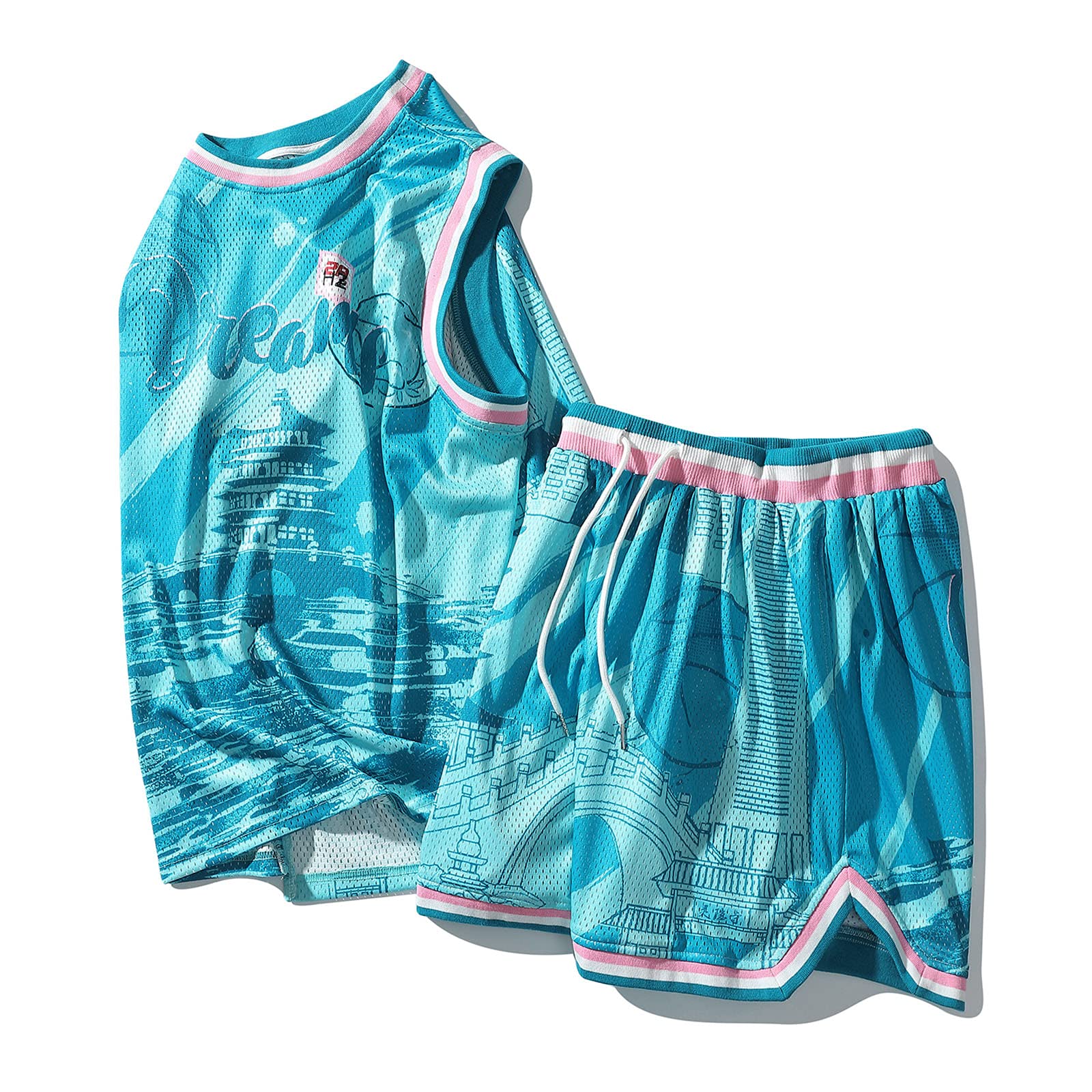 Maglie da Basket da Uomo Pantaloncini Abbigliamento Sportivo da Strada Casual Traspirante Uniforme Ad Asciugatura Rapida per Il Fitness da Jogging