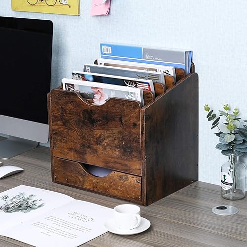 Miniatura 5 de PAG Organizador de archivos de escritorio de madera, clasificador de correo con cajón, para carpetas de archivos, correos, sobres, suministros de