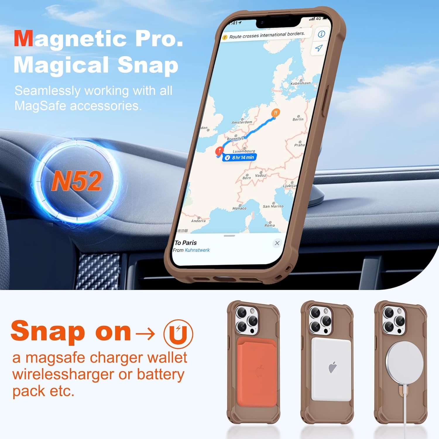 Compatible with iPhone 13 Pro Case 6.1'' with Magnetic Ring Stand [Military Drop Protection][Compatible with MagSafe] Shockproof 13 Pro Phone Case for Men Wowen,Brown