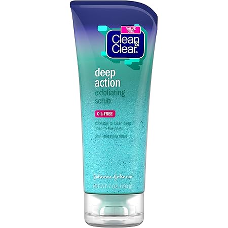 Clean & Clear Oil-Free Deep Action Exfoliating Facial Scrub, Cooling Face Wash for Deep Pore Cleansing, 7 oz