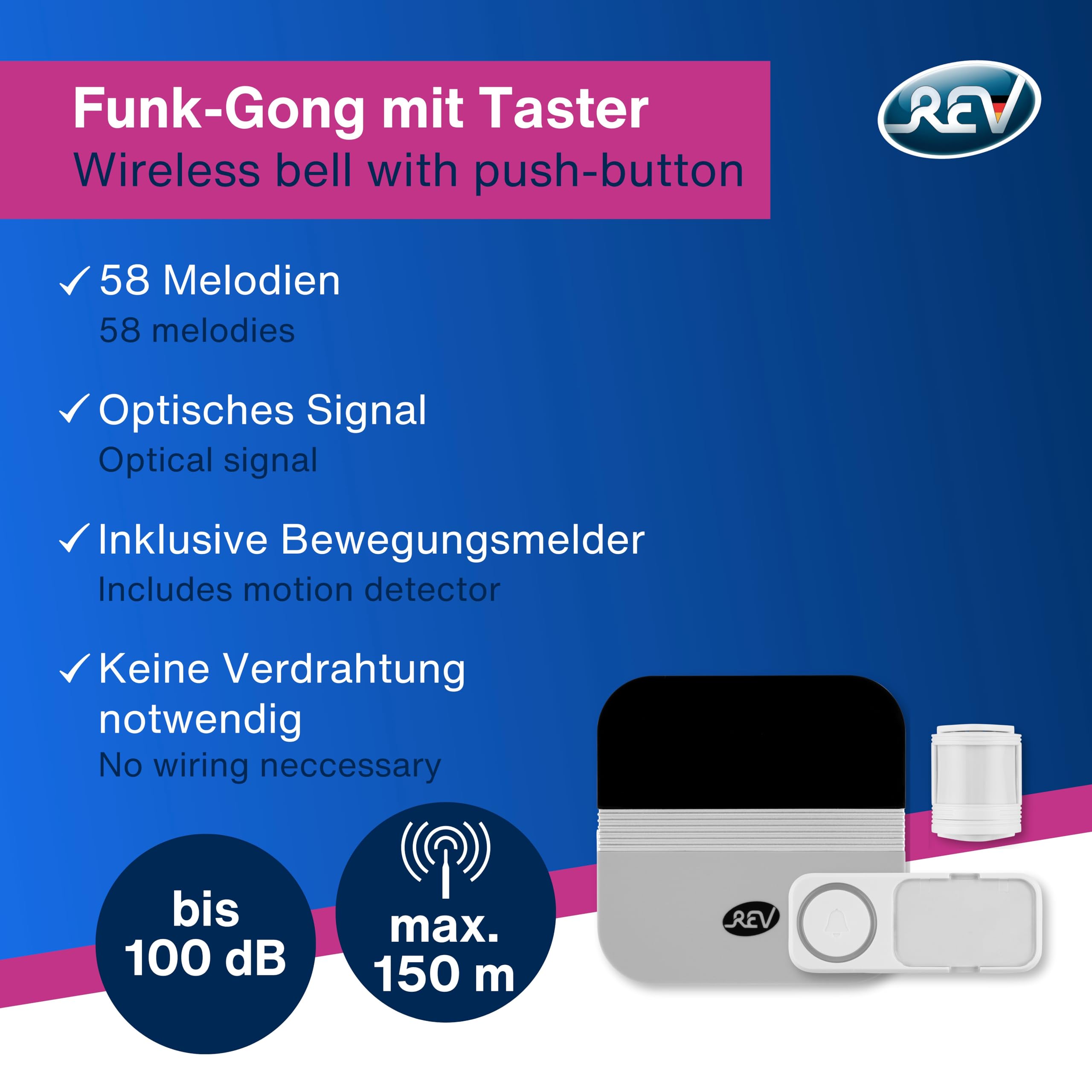 REV Funk Türgong Set Orchestra drahtlos - 150m, 90dB, weiß
