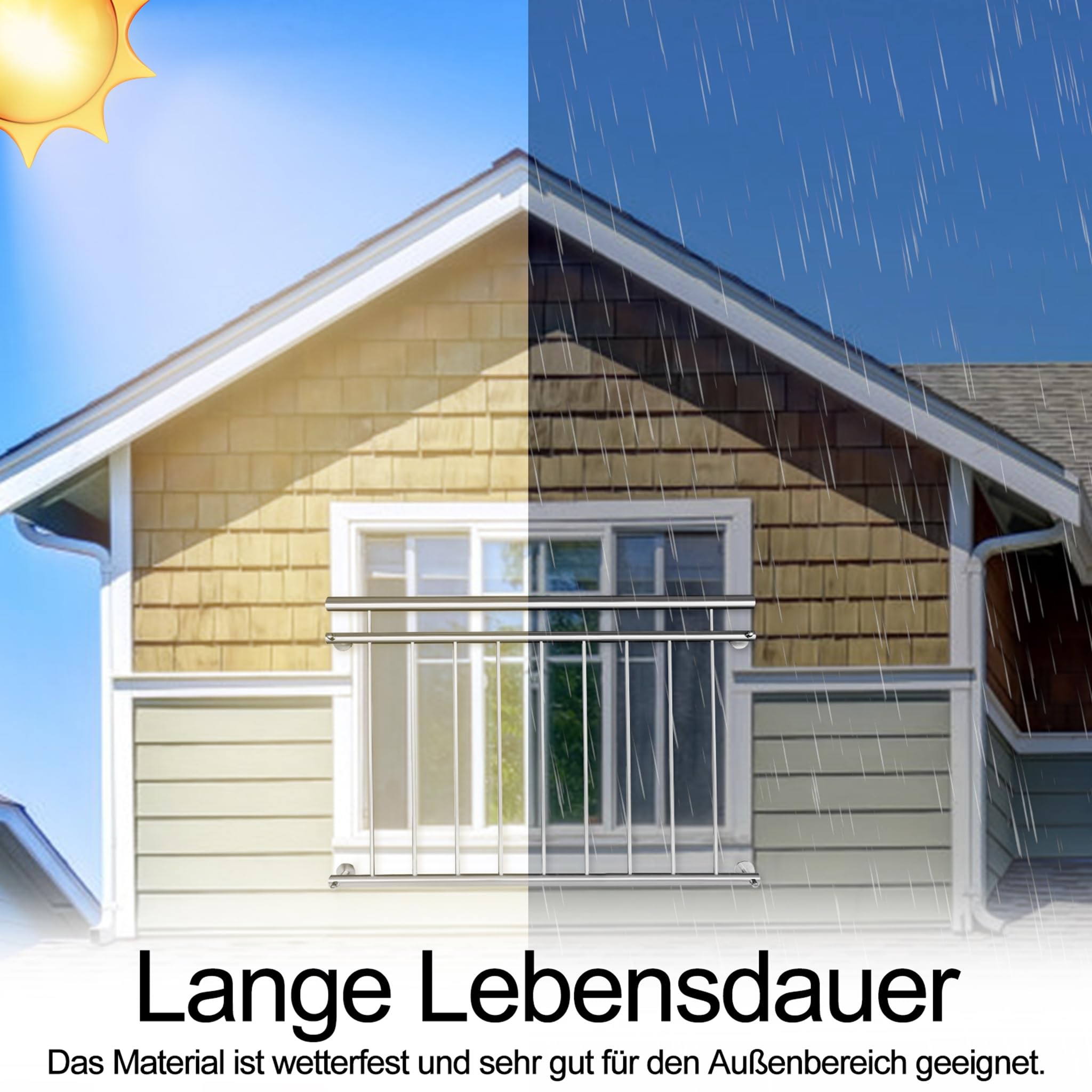 SUBTLETY 100x90cm Französisches Balkongeländer Edelstahl Geländer mit Füllstäben Sicherheitsgeländer Handläufe für Terrasse & Fenster Stabile Balustrade mit Befestigungspfählen für Innen und Außen