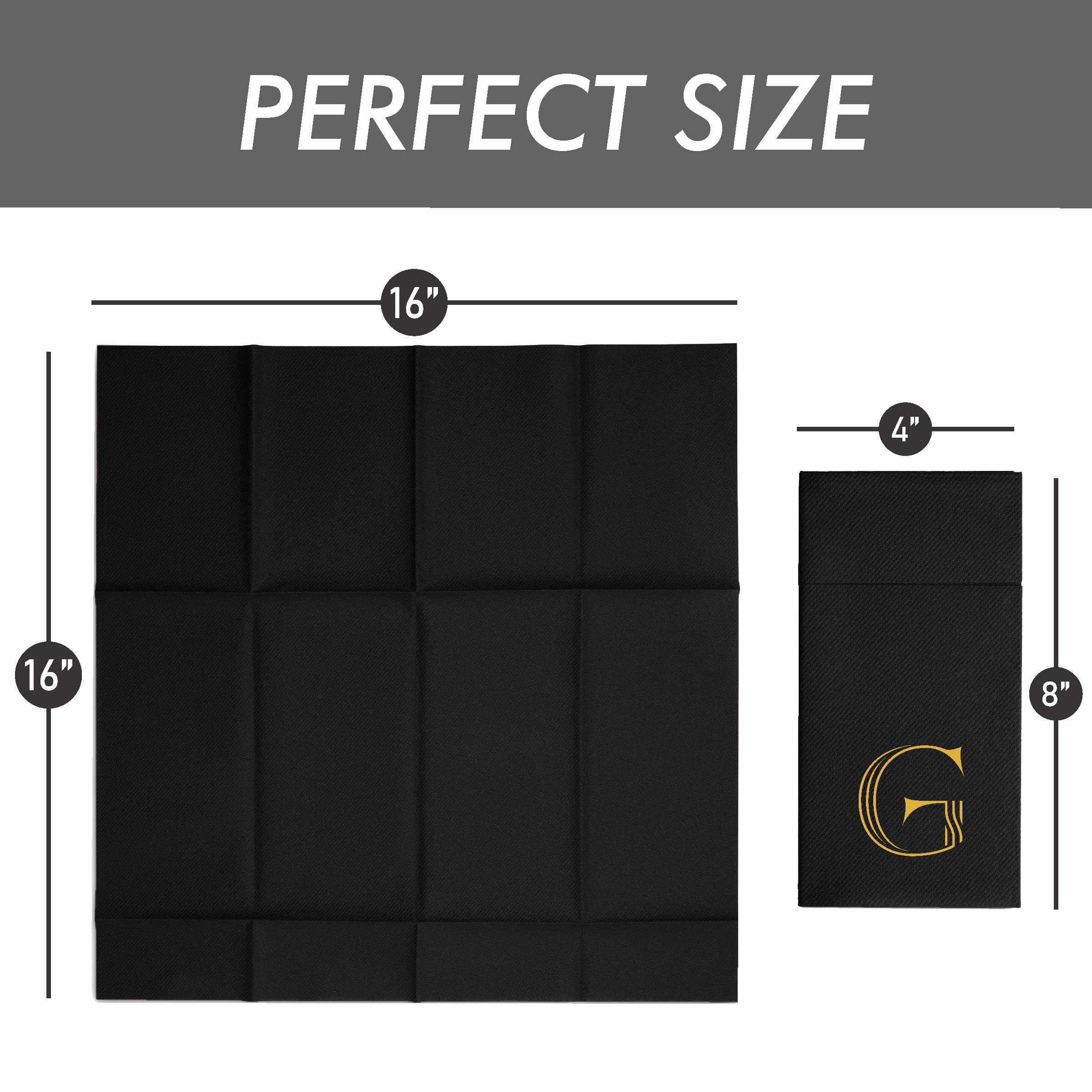 50 Tovaglioli Usa E Getta Monogrammati Lettera B – Oro Su Nero, Con Tasca Per Posate, Per Matrimoni, Feste E Baby Shower