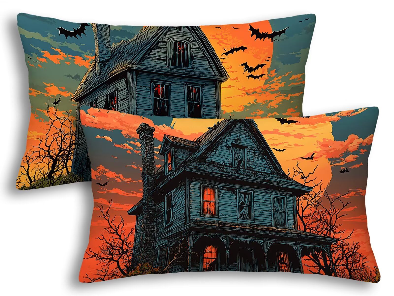 Housse coussin exterieur imperméable Halloween 40x80 lot de 2 taies anti tache canapé