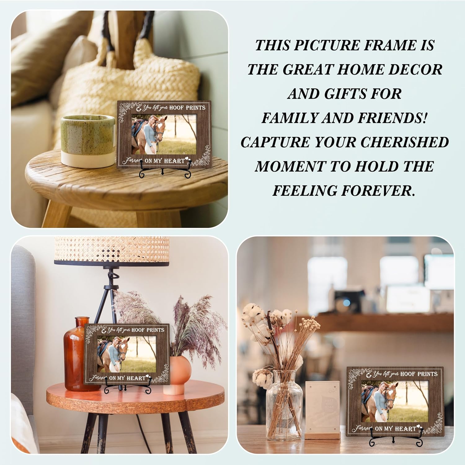 Horse Memorial Photo Frame, You Left Your Hoof Prints Wooden Picture Frame With Stand, Remembrance Frame Gifts For Horse Owner Horse Lover Cowgirls, Passing Away Gifts For Loss Of Pet -52 - Image 4