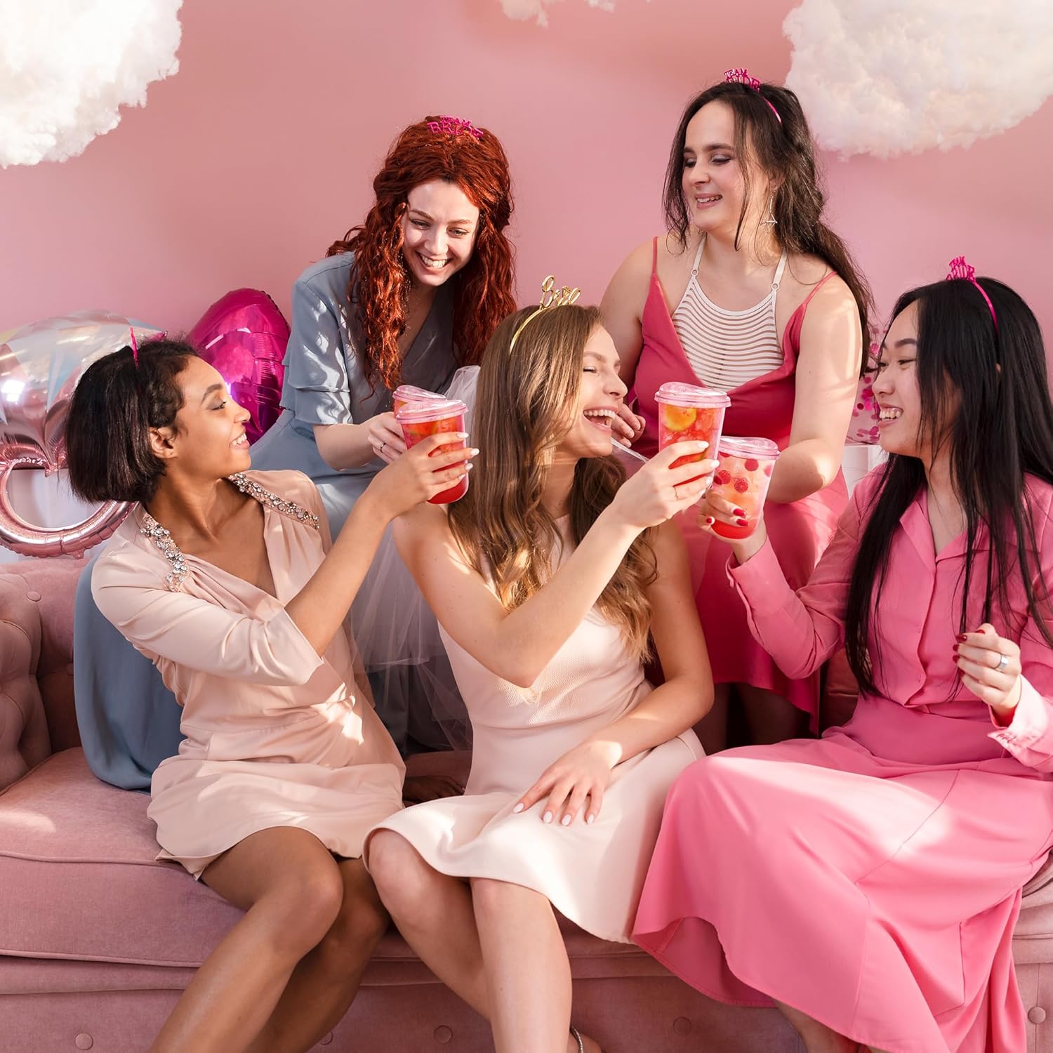 KesaPlan 50 Pack 16 oz Pink Plastic Party Cups with Sip Lids, Disposable Iced Coffee Cup with Lid, Round Bottom Stemless Glasses Drinking Cups for Valentine's Galentine's Bachelorette Party Holiday - Image 5