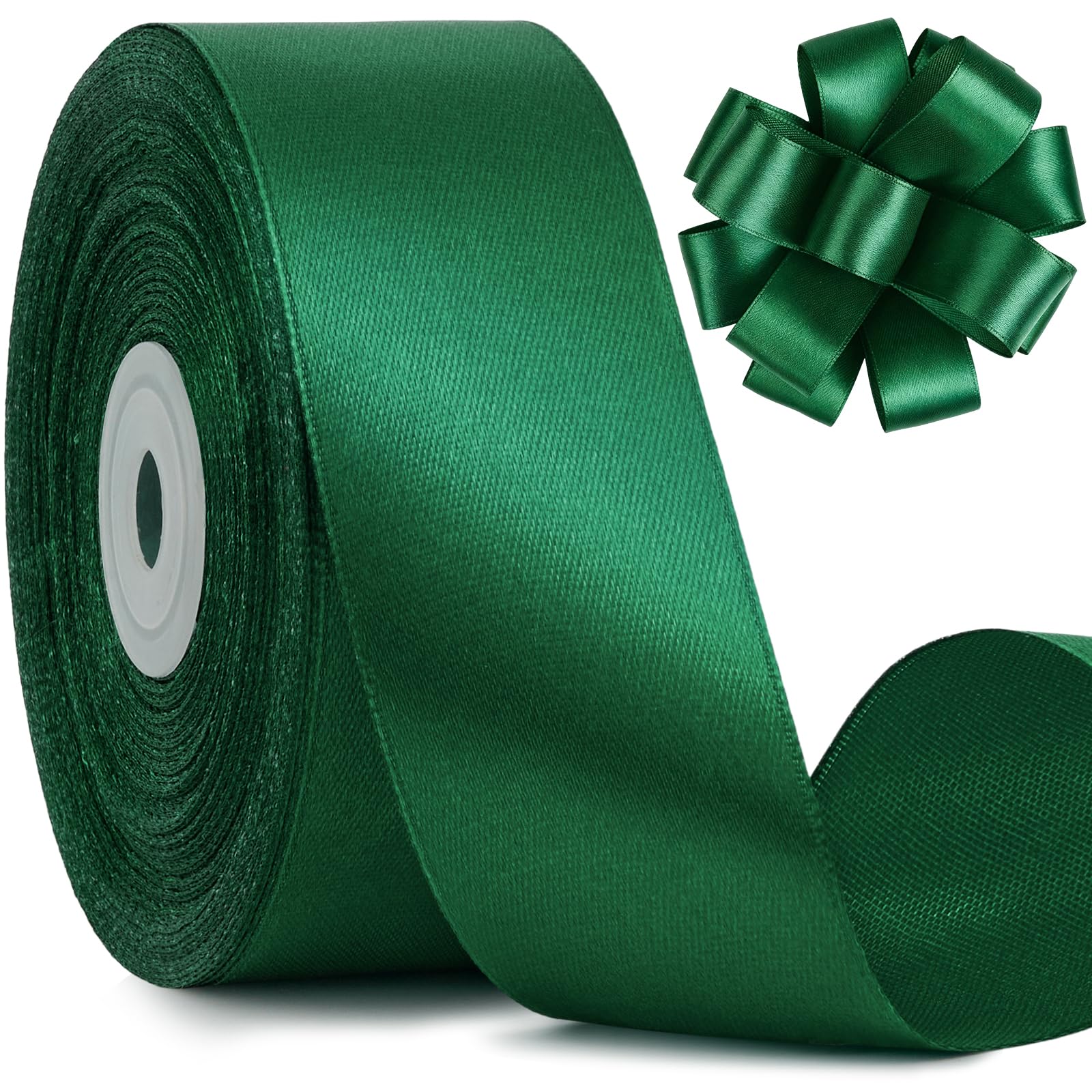Photo 1 of 1-1/2 Inches 100 Yards Dark Green Satin Ribbon, Forest Green Fabric Ribbon for Flower Bouquet, Gift Wrapping, Eternal Roses, Bows Making, DIY Crafts