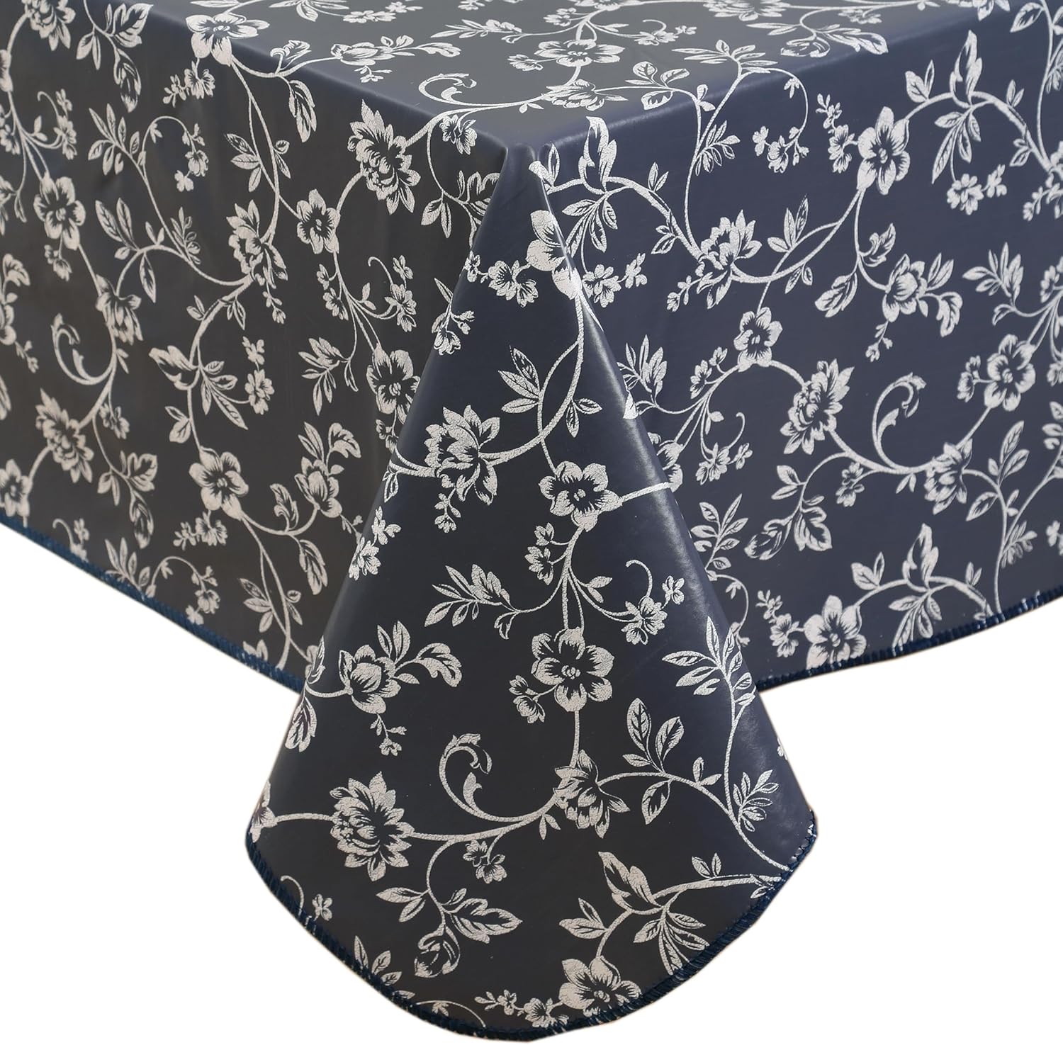 Heavy Duty Vinyl Tablecloth with Flannel Backing Waterproof Oil-Proof Plastic Table Cloth Stain-Resistant Wipeable Rectangle or Square Table Cover (Blue Floral, 60X84 Inch) 60" x 84" (Rectangular) Blue Floral