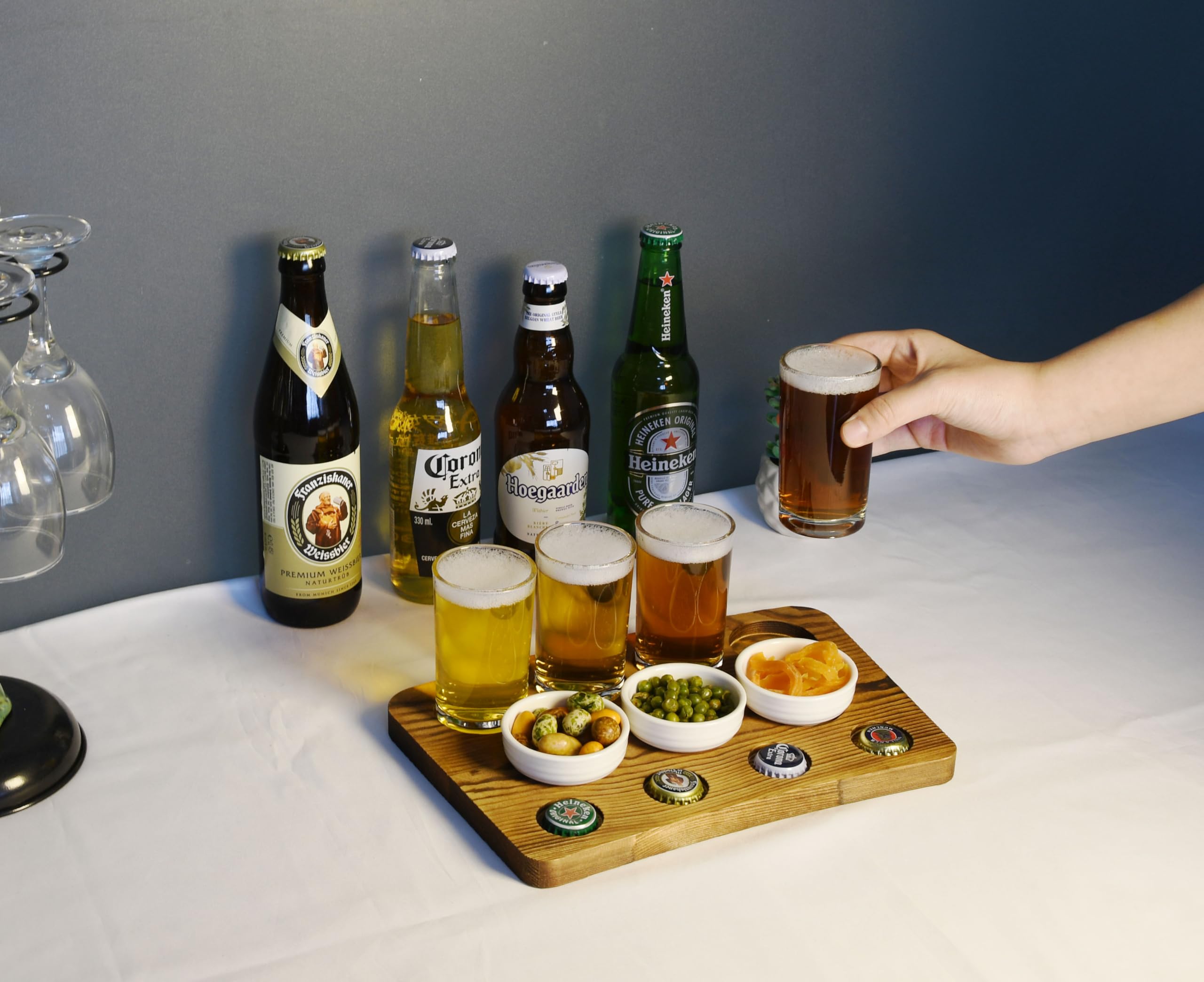 Lot de 2 plateaux en bois avec verres et accords alimentaires, plateau de service rustique, planche à charcuterie et fromage, plateau de fête, décor rustique