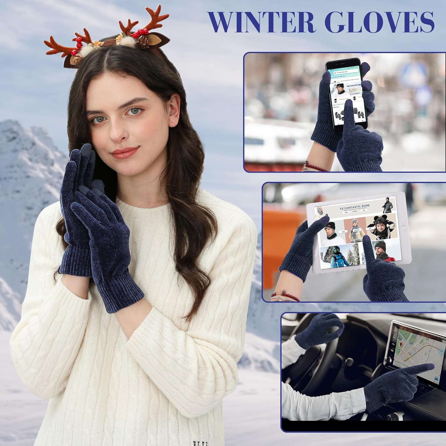 FZ FANTASTIC ZONE Womens Winter Warm Touch Screen Gloves Chenille Elastic Cuffs Knit Gloves for Women Cold Weather Gifts - Image 3