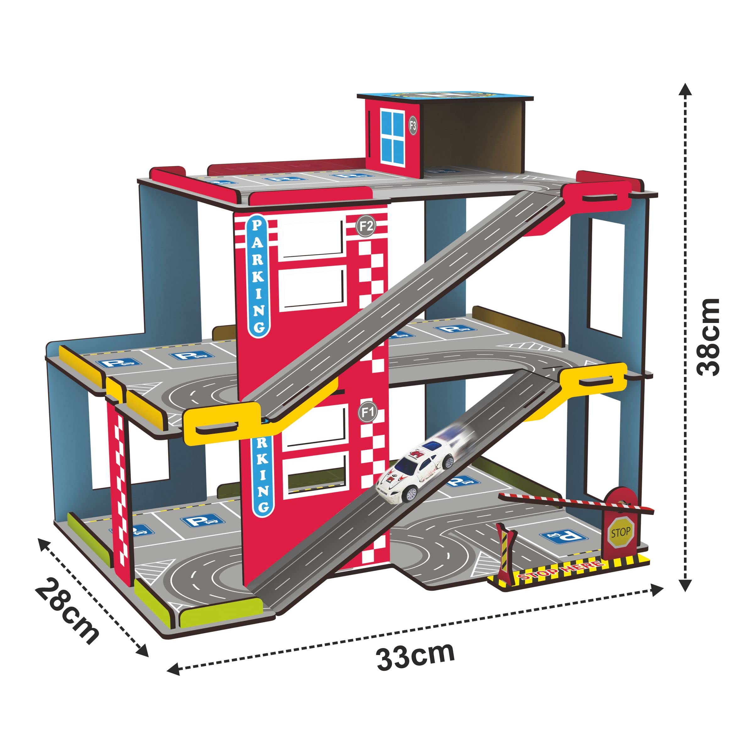 Webby Multilevel Parking Garage Playset with 3 Pullback Metal Cars, Parking Gate, Sign Boards and Helicopter for Boys and Girls - Image 4 thumbnail