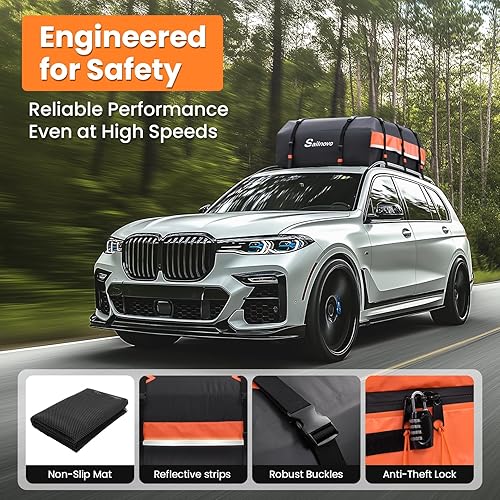 Miniatura 6 de Sailnovo Portaequipajes para techo de automóvil de 21 pies cúbicos, bolsa de techo de PVC 1000D impermeable con alfombrilla antideslizante, bloqueo