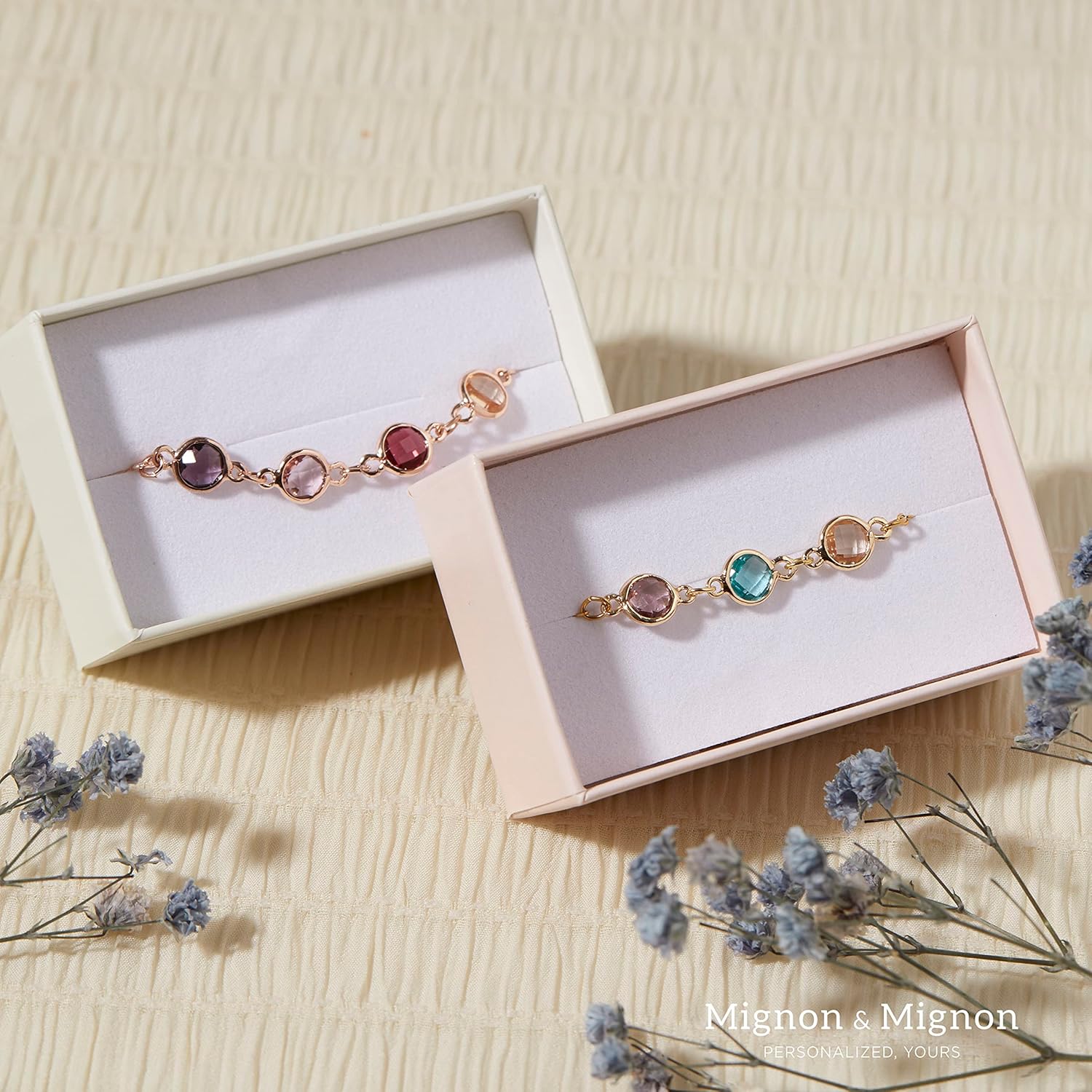 MignonandMignon Custom Birthstone Bracelet For Women Friendship Bracelets for Girls Best Friend July June Birthday Valentines Day Gift For Mom Daughter Personalized Gift For Her-BR-2HBS - Image 2