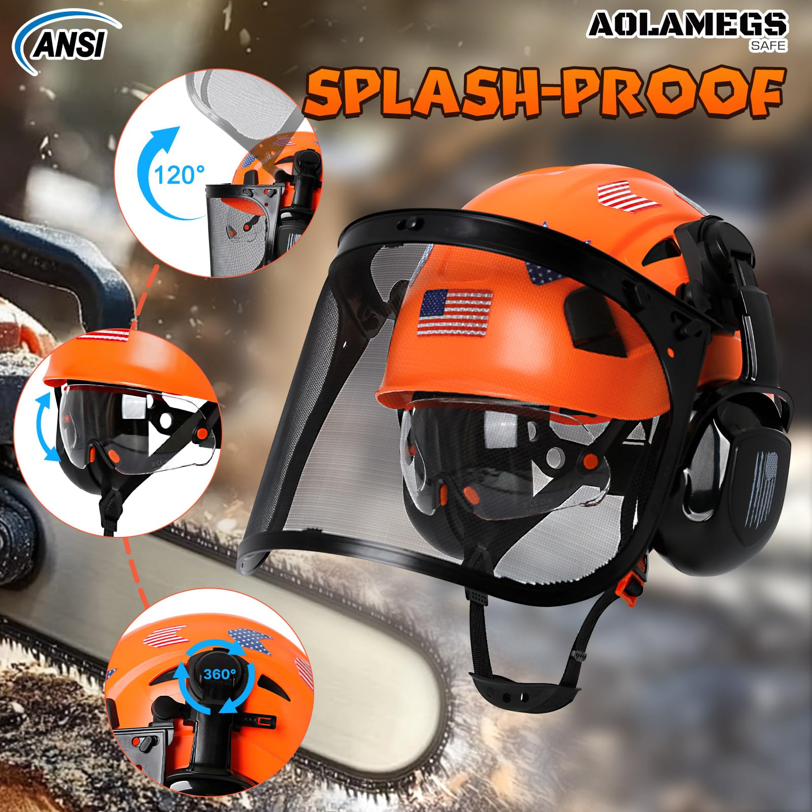 Casco de motosierra con protector facial y orejeras, casco de arborista ventilado con protección auditiva y máscara de malla completa, casco forestal aprobado por OSHA con protección