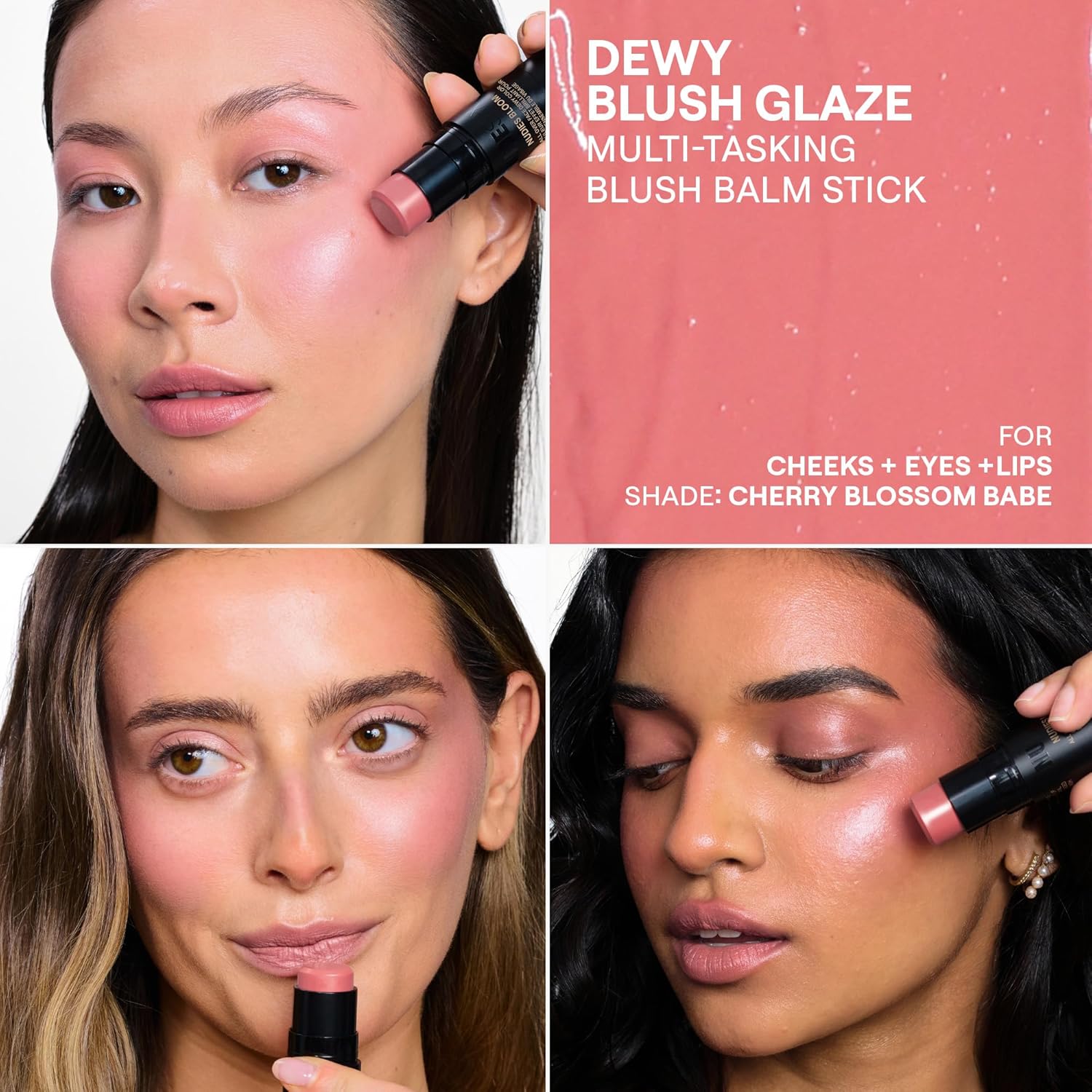 Nudestix Nudies Bloom All Over Dewy Color – 3-in-1 Cream Blush Stick for Cheeks, Eyes & Lips with Built-In Brush | Sheer, Glossy Finish | Vegan, Long-Wear, Multi-Use Makeup - Image 2